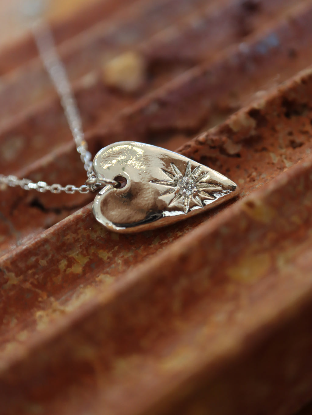 Long heart stud cz necklace