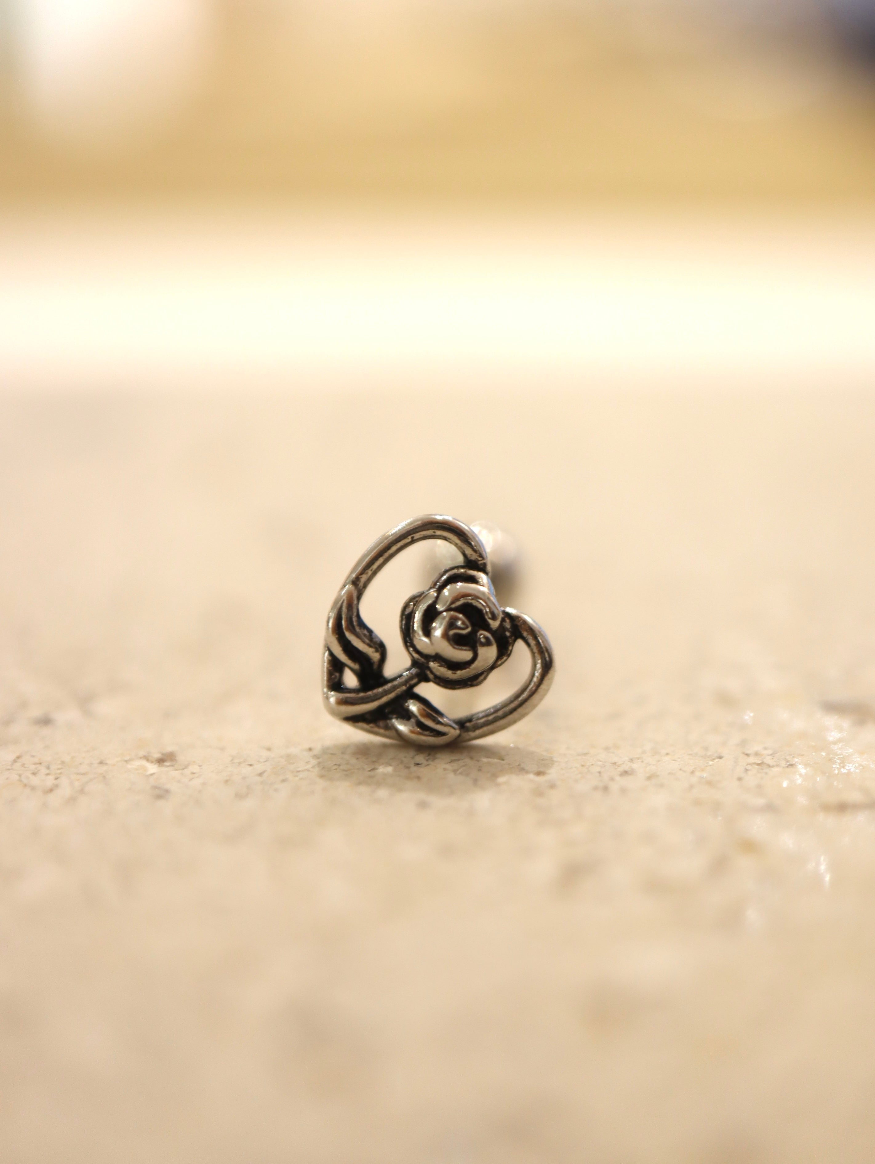 Rose heart stud surgical steel piercing (1pc)