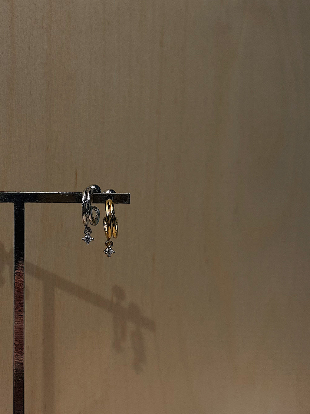 Double hoop mini drop cz earring