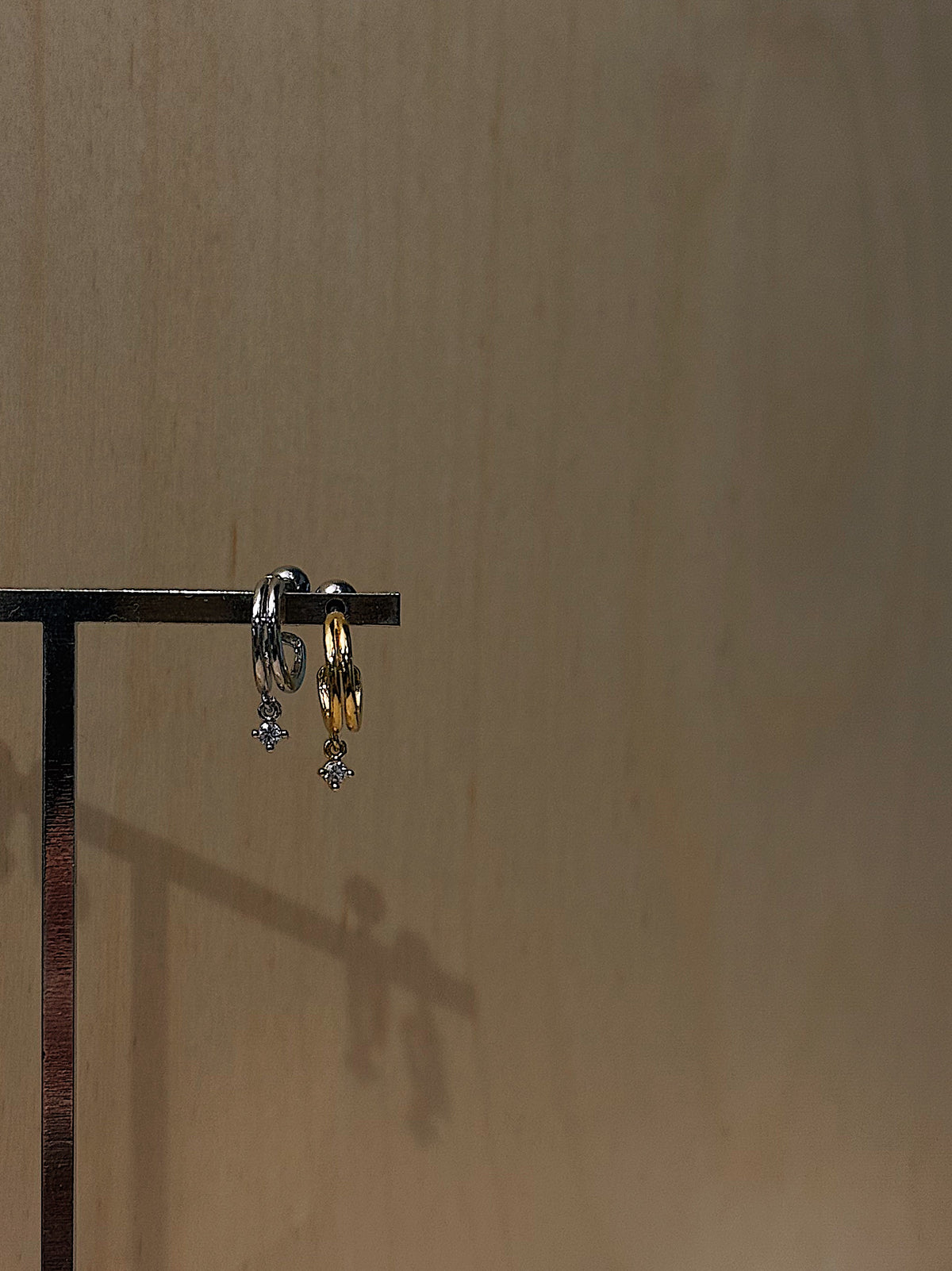 Double hoop mini drop cz earring