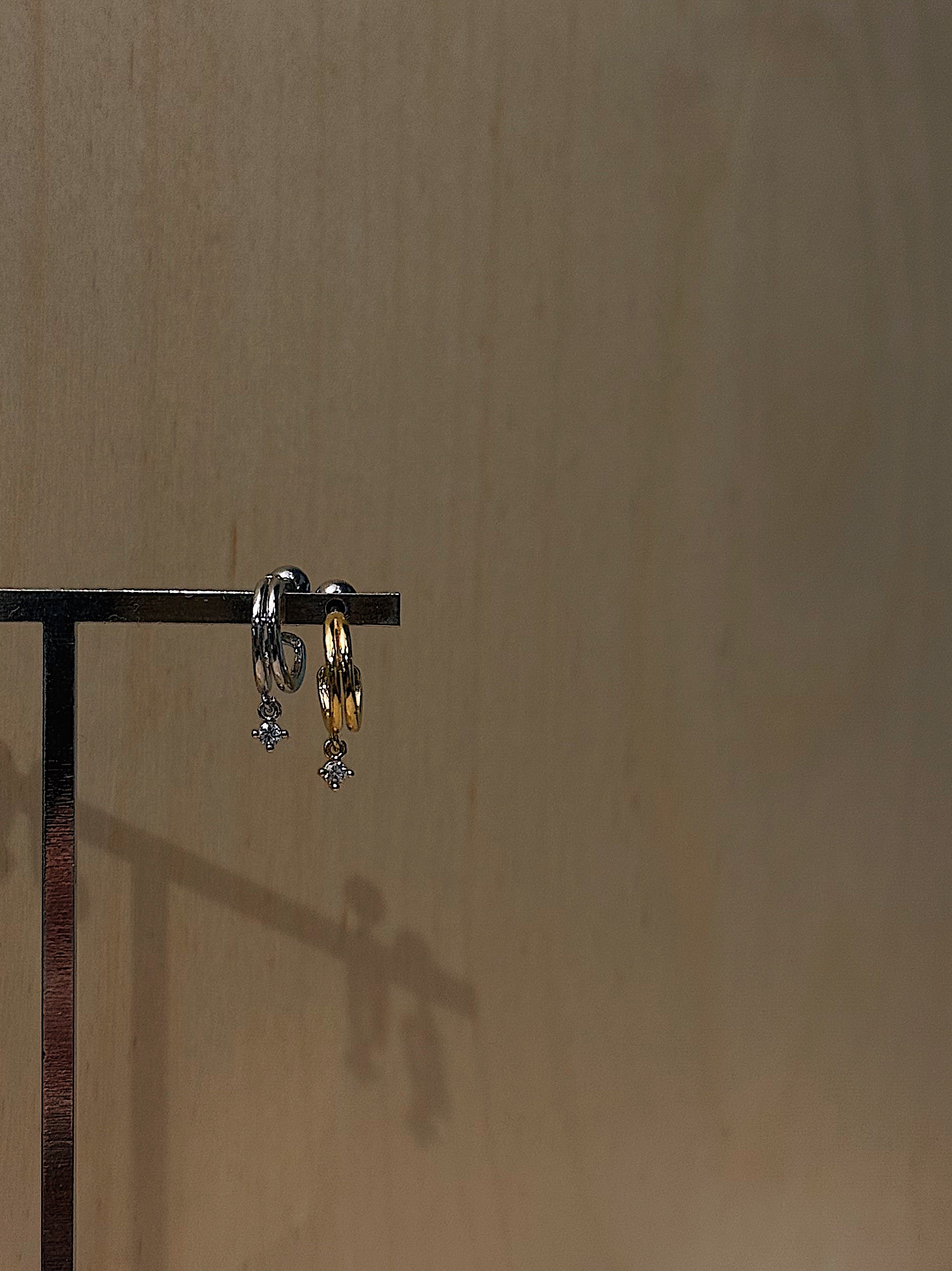 Double hoop mini drop cz earring