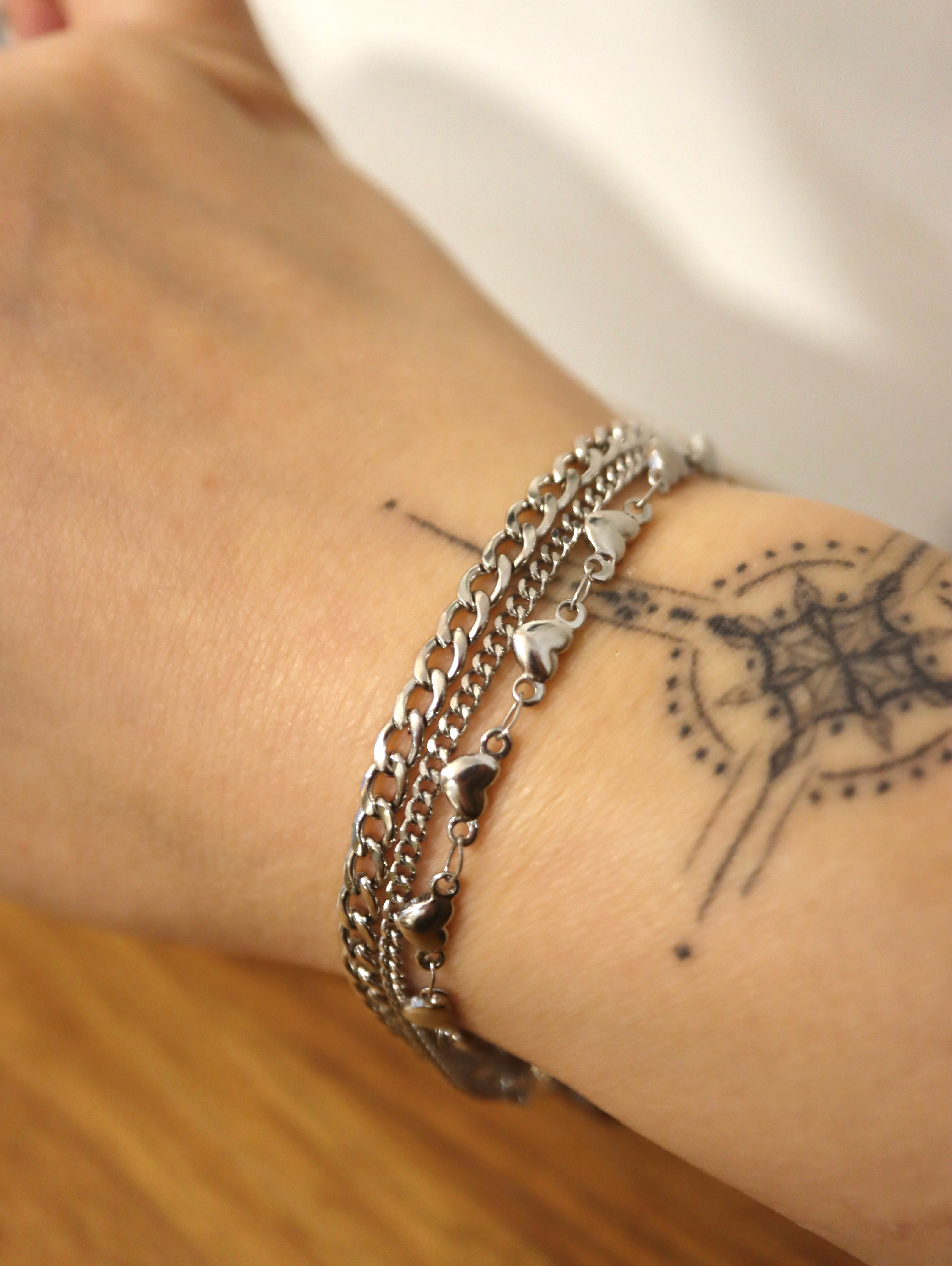 Triple chain heart stainless steel bracelet