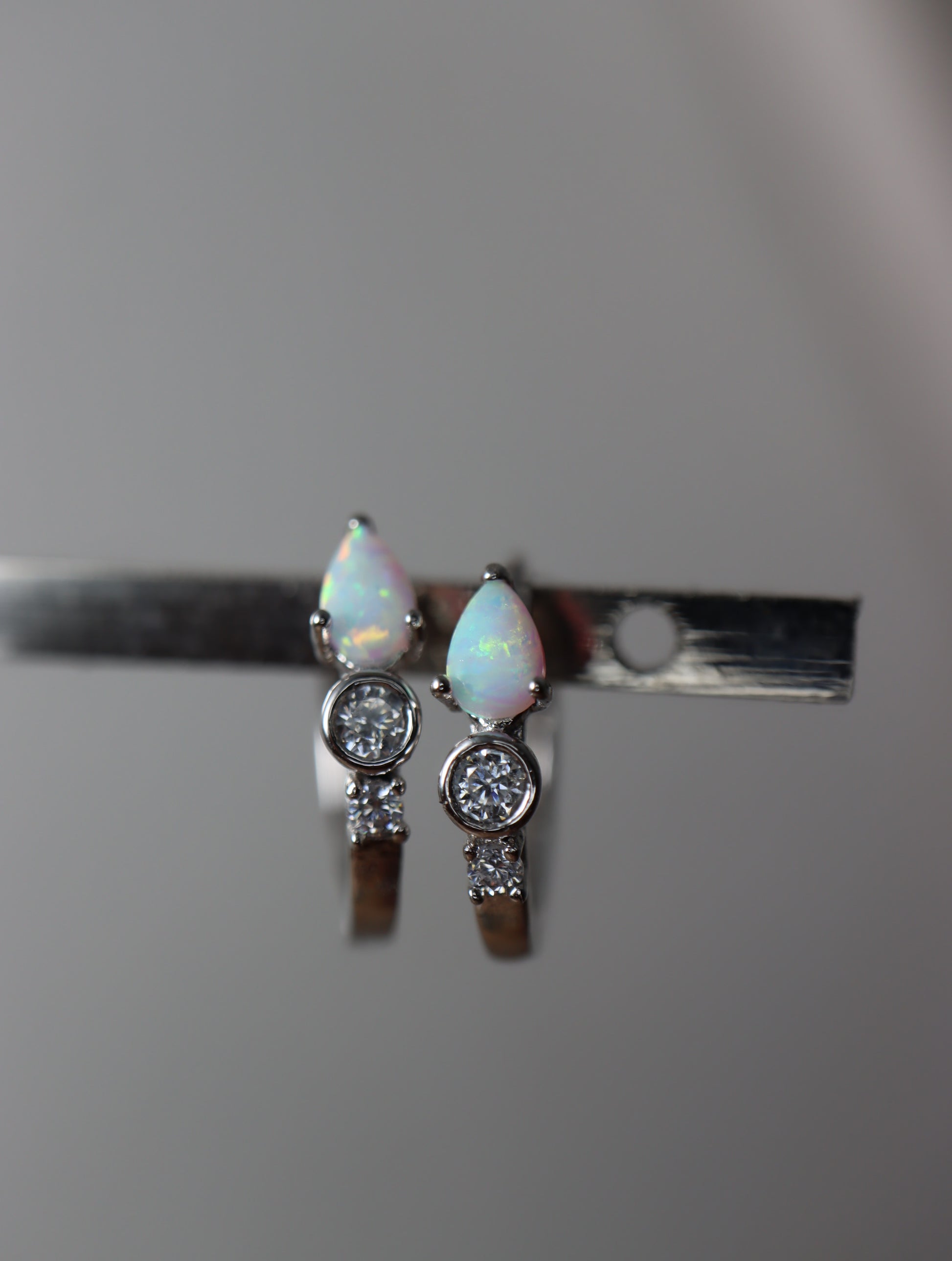 Opal cz S925 hinged hoop earrings