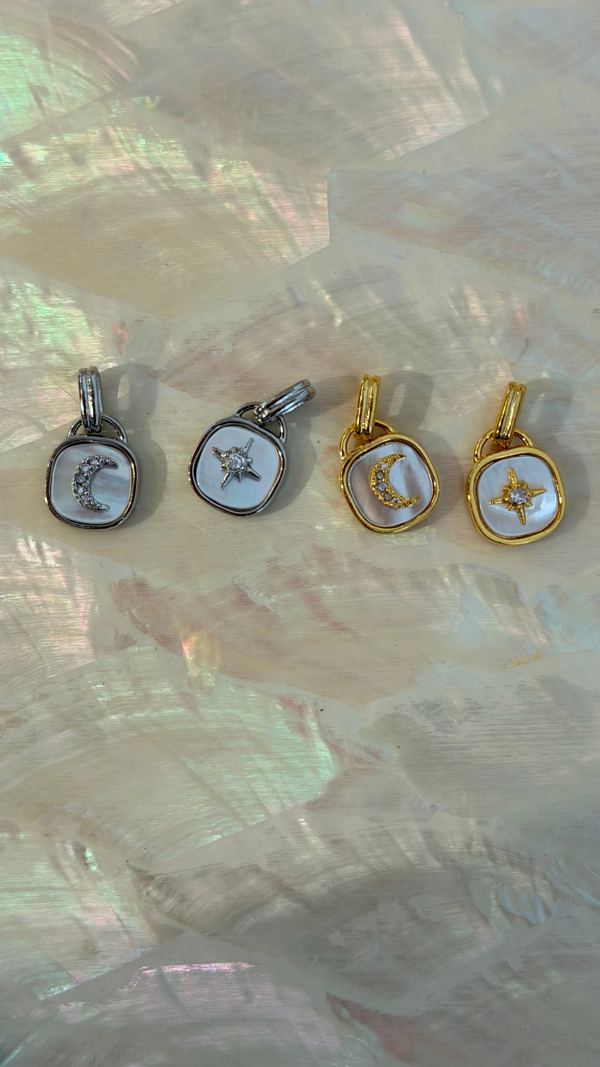 Crescent / sparkle shell coin necklace