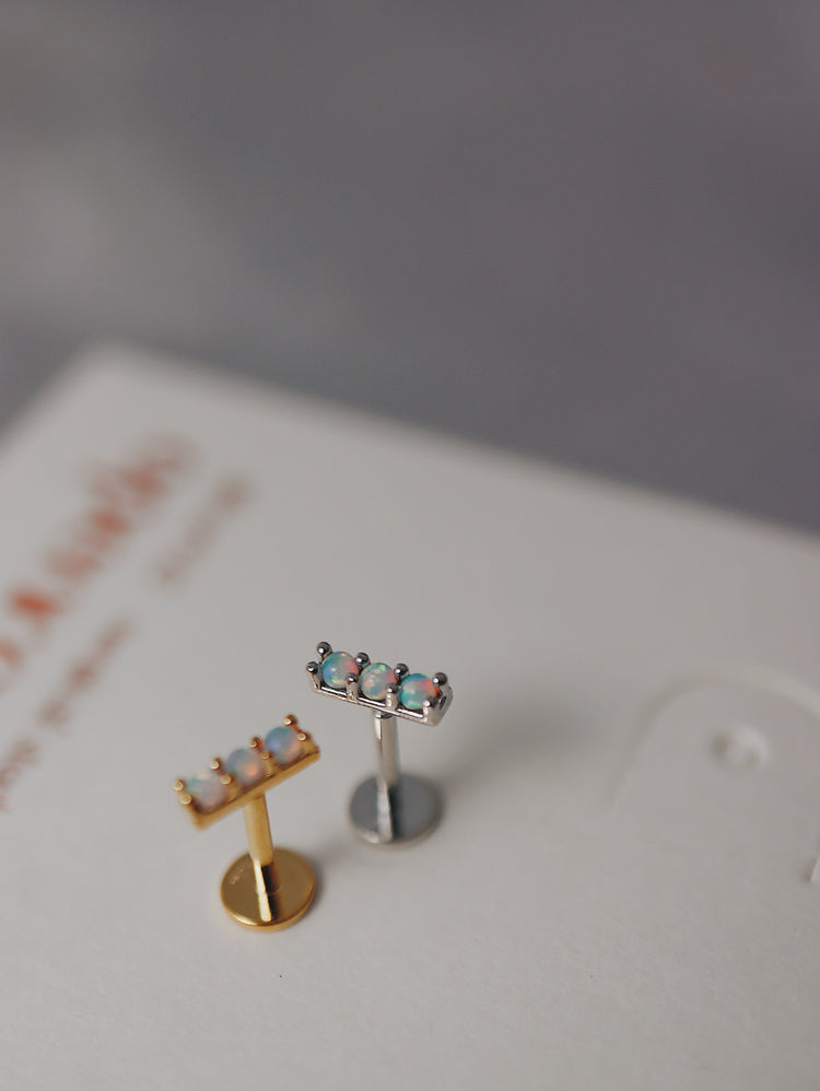 Triple opal flat back piercing