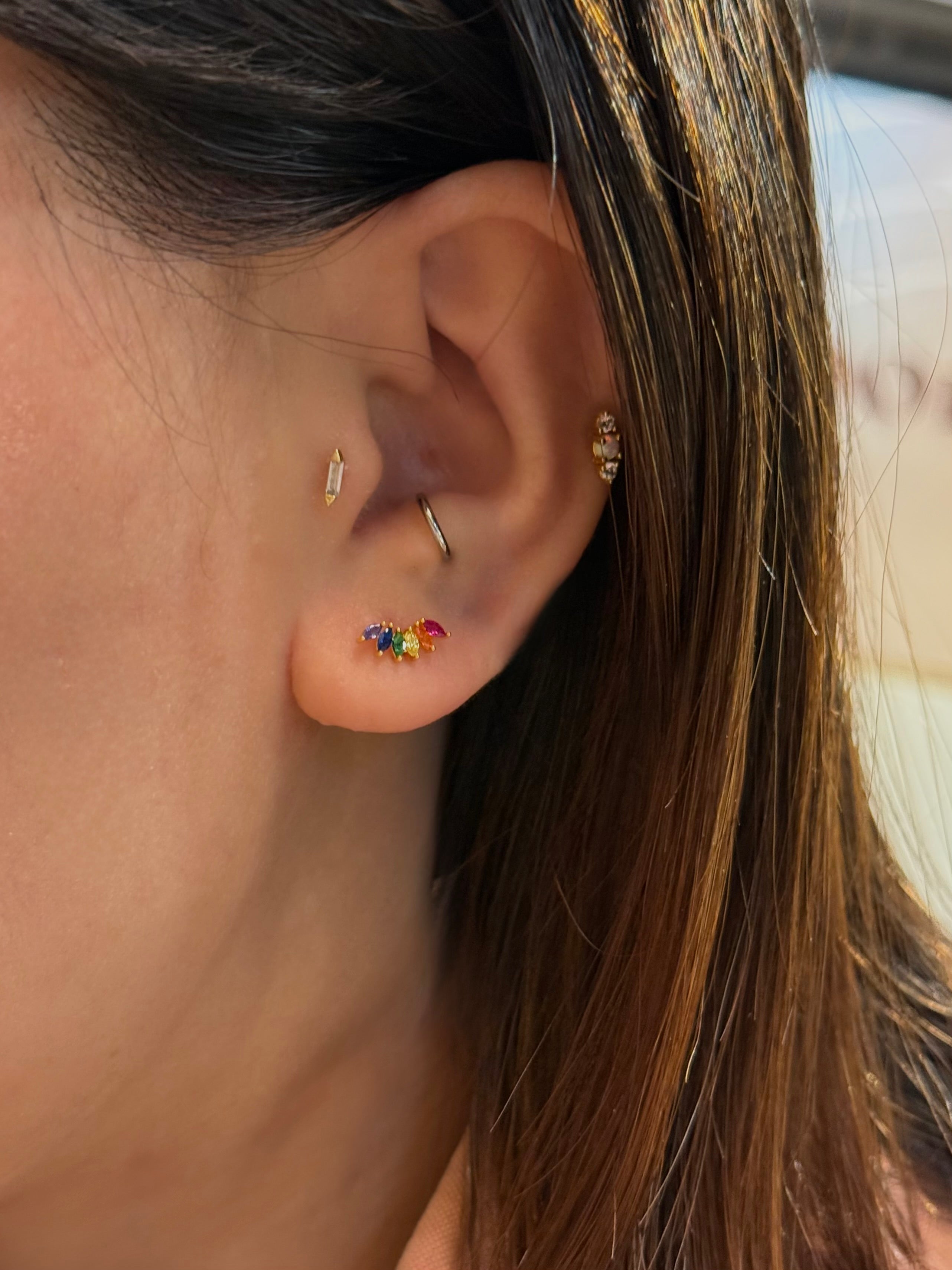 Rainbow cz marquise piercing surgical steel