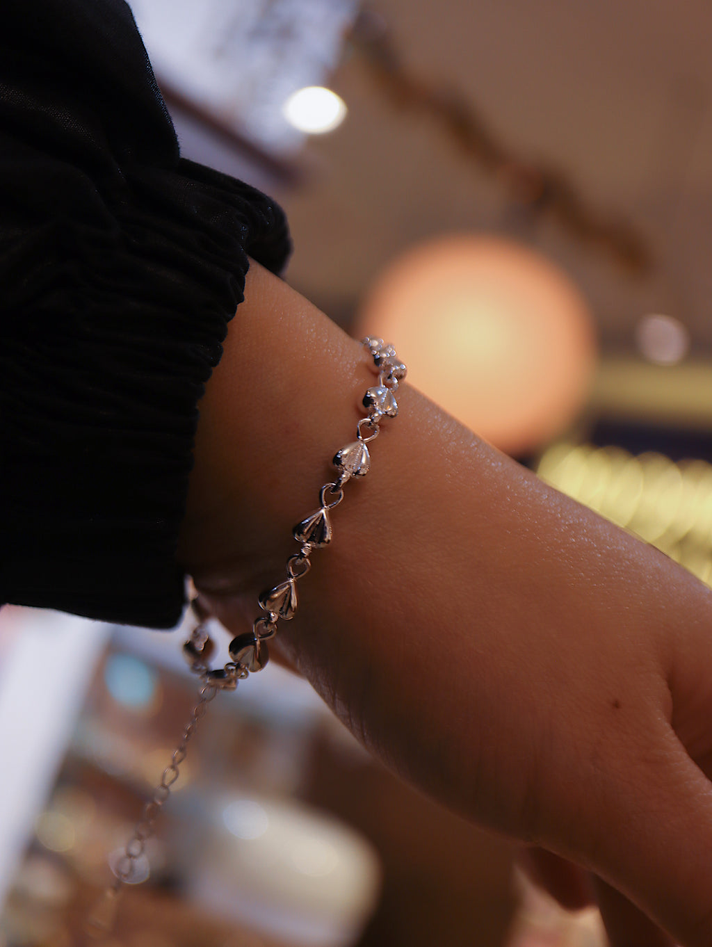 925 Sterling Silver Puffed Heart Chain Bracelet