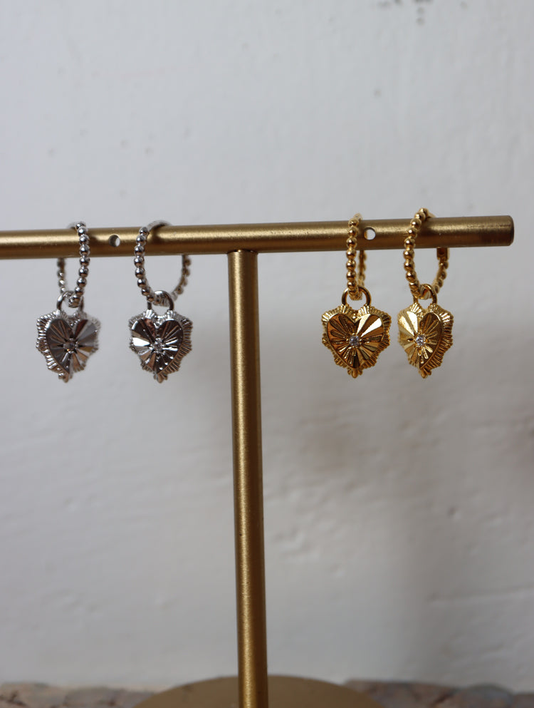 Drop heart hinged hoop silver 925 earrings