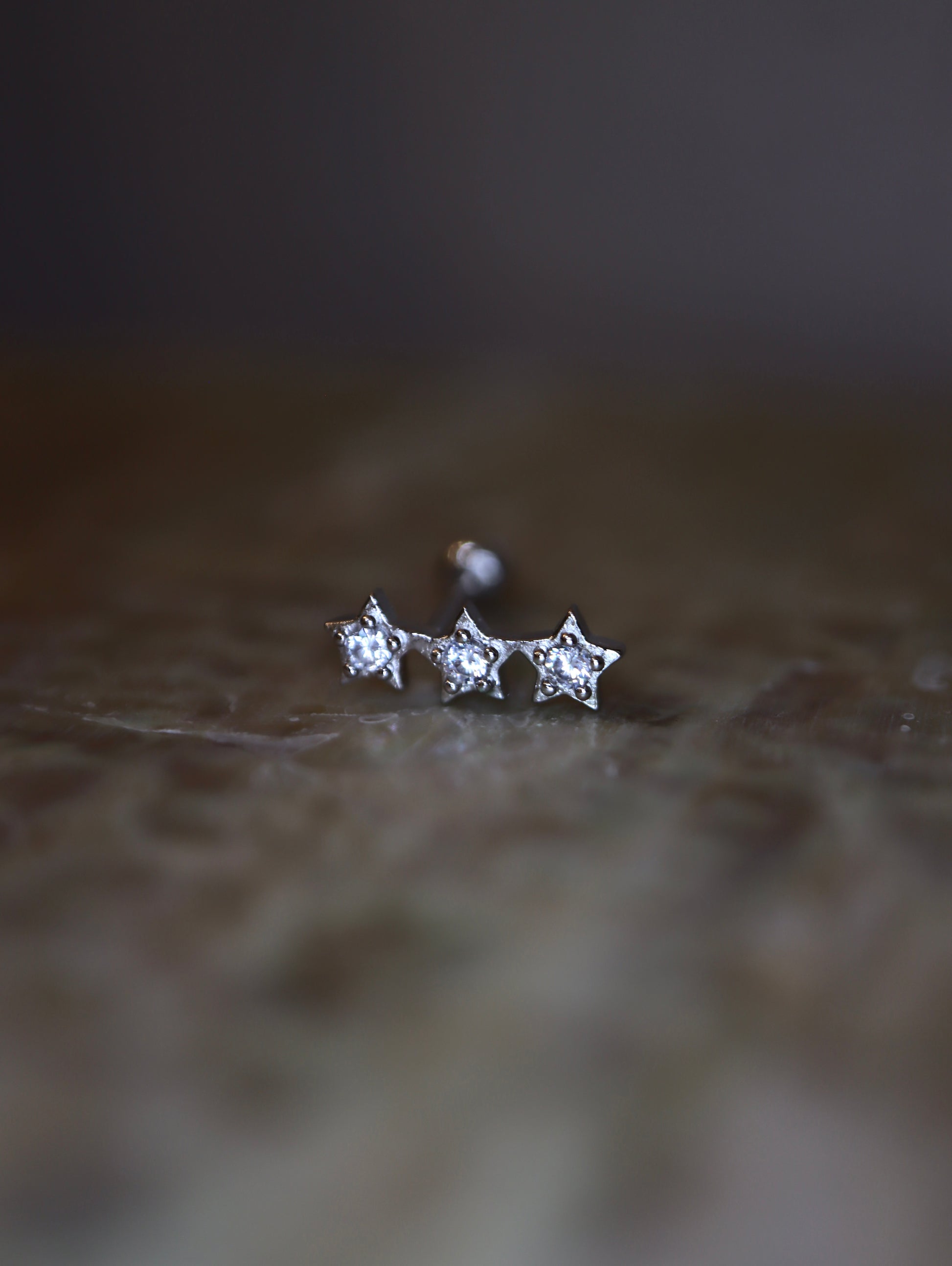 Triple star cz 925 silver stud piercing