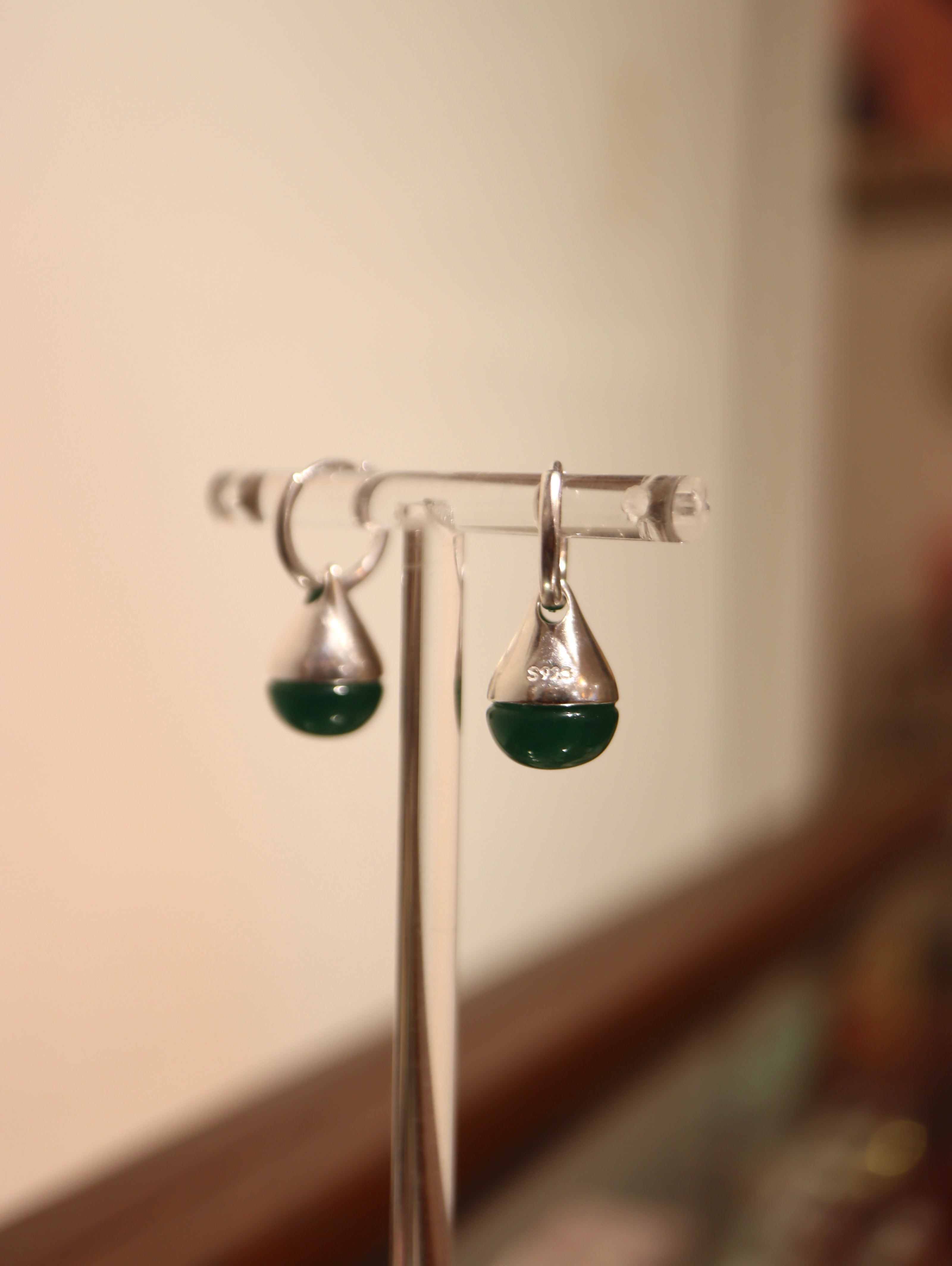 Green agate 925 silver earrings