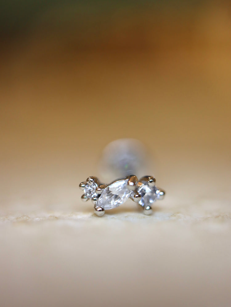 Marquise Trio Curved Stud 925 Silver Earring Piercing (1pc)