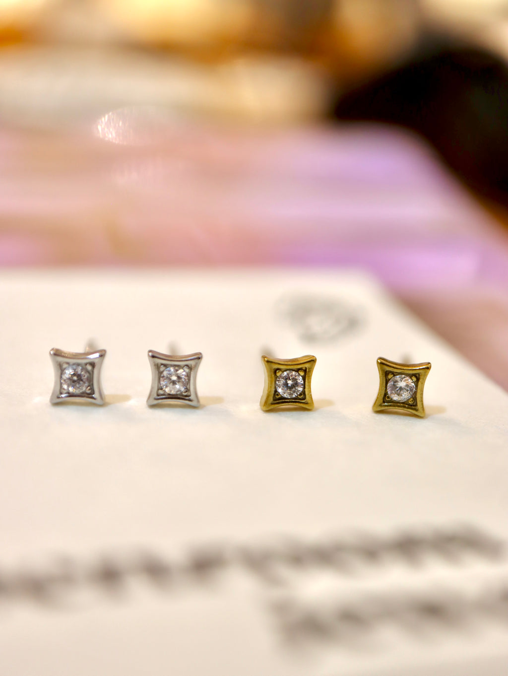 Rhombus Bezel Stud Earrings