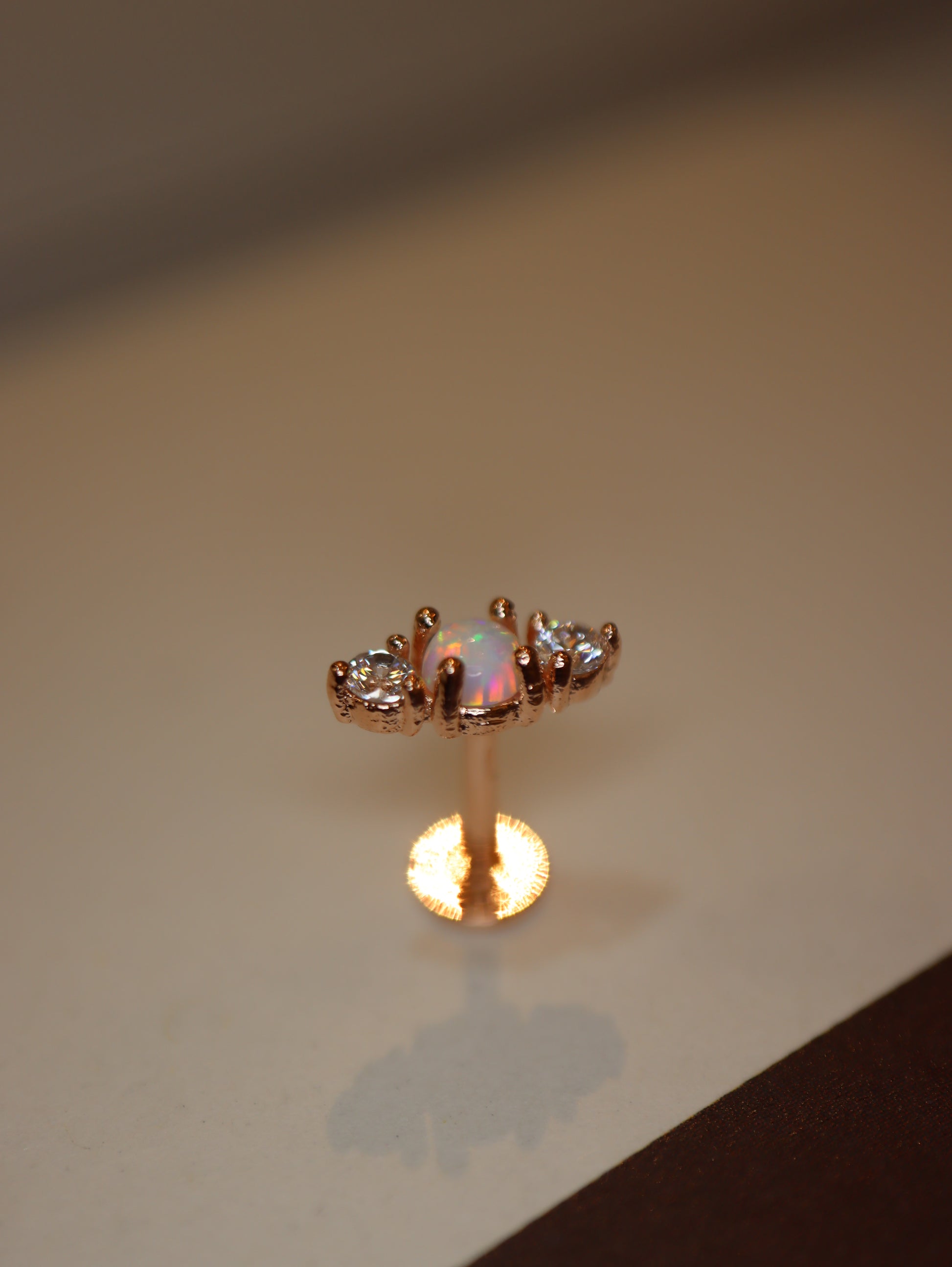 Opal cz bar screw flat back earring