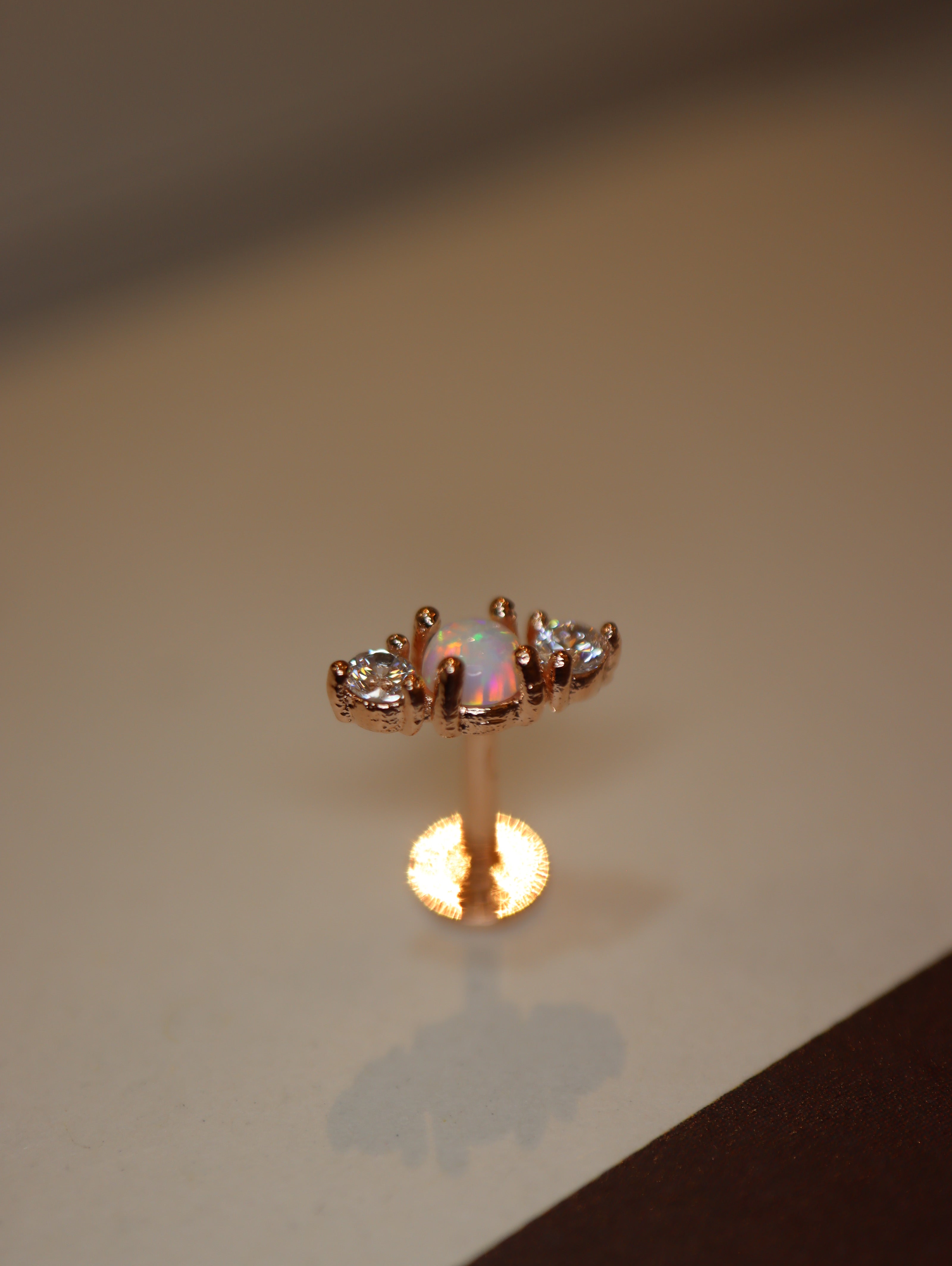 Opal cz bar 925 silver flat back earring piercing