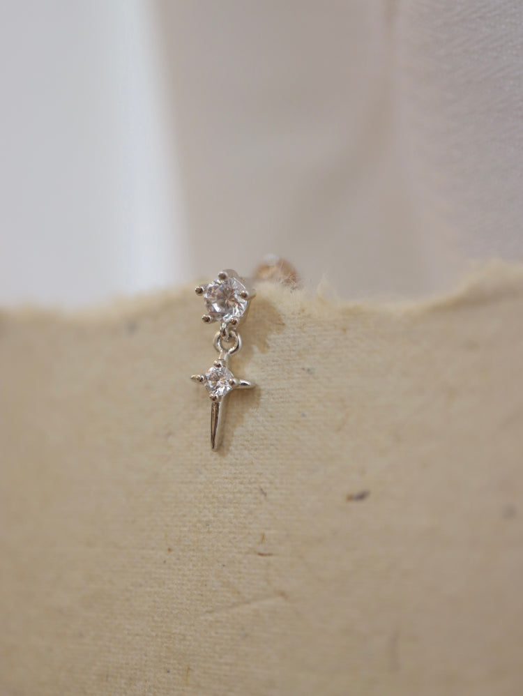 Drop Cross 925 silver flat back Stud piercing (1pc)