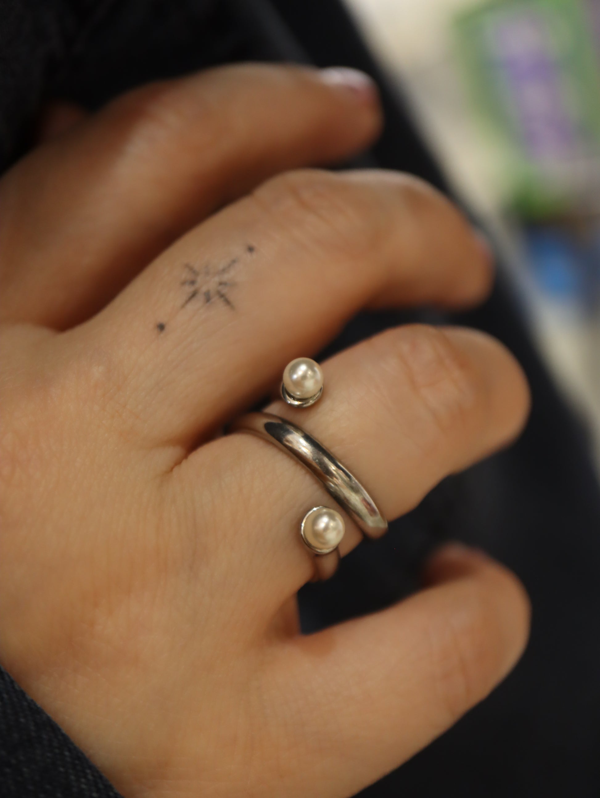 Double pearl wrap stainless steel ring