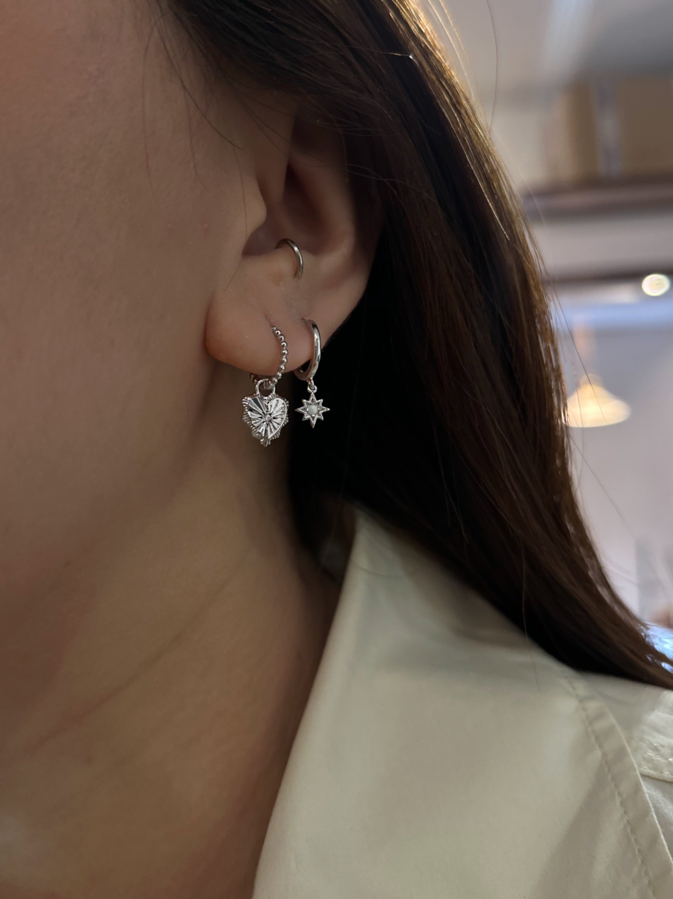 Starburst opal silver925 hinge hoop earrings