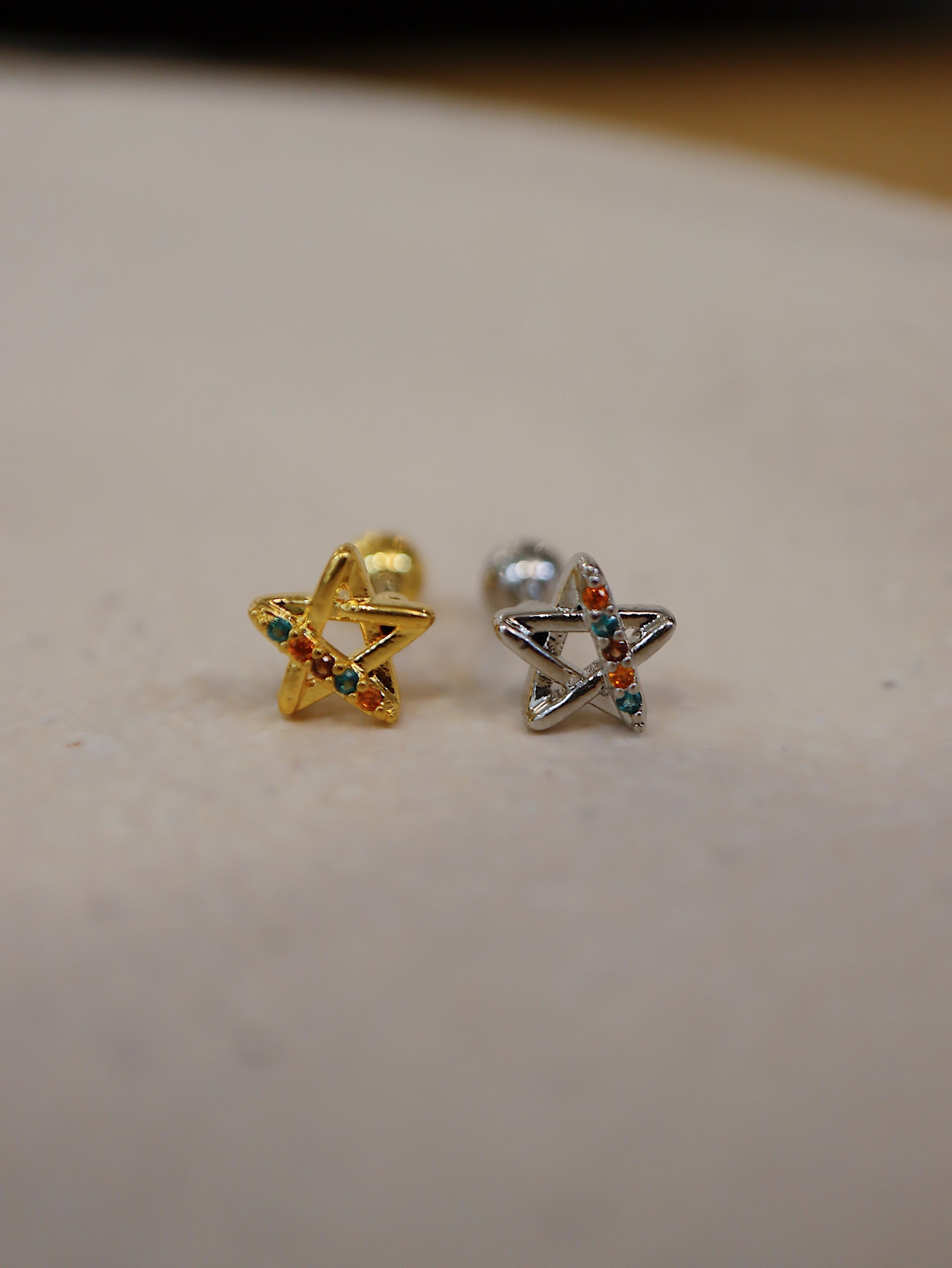 Rainbow star surgical steel stud piercing