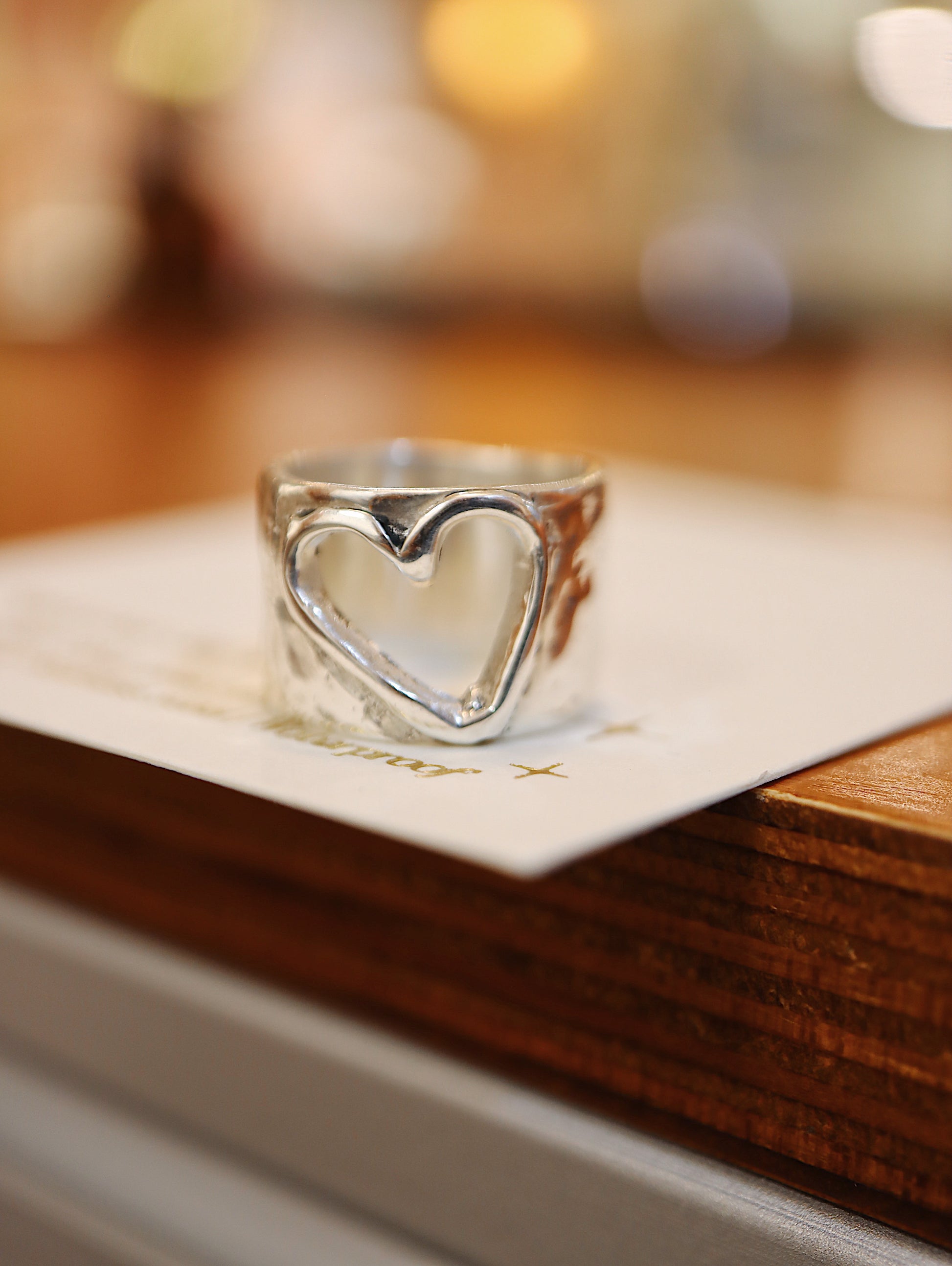 Handcrafted Hollow heart band  925 silver pinky / midi ring