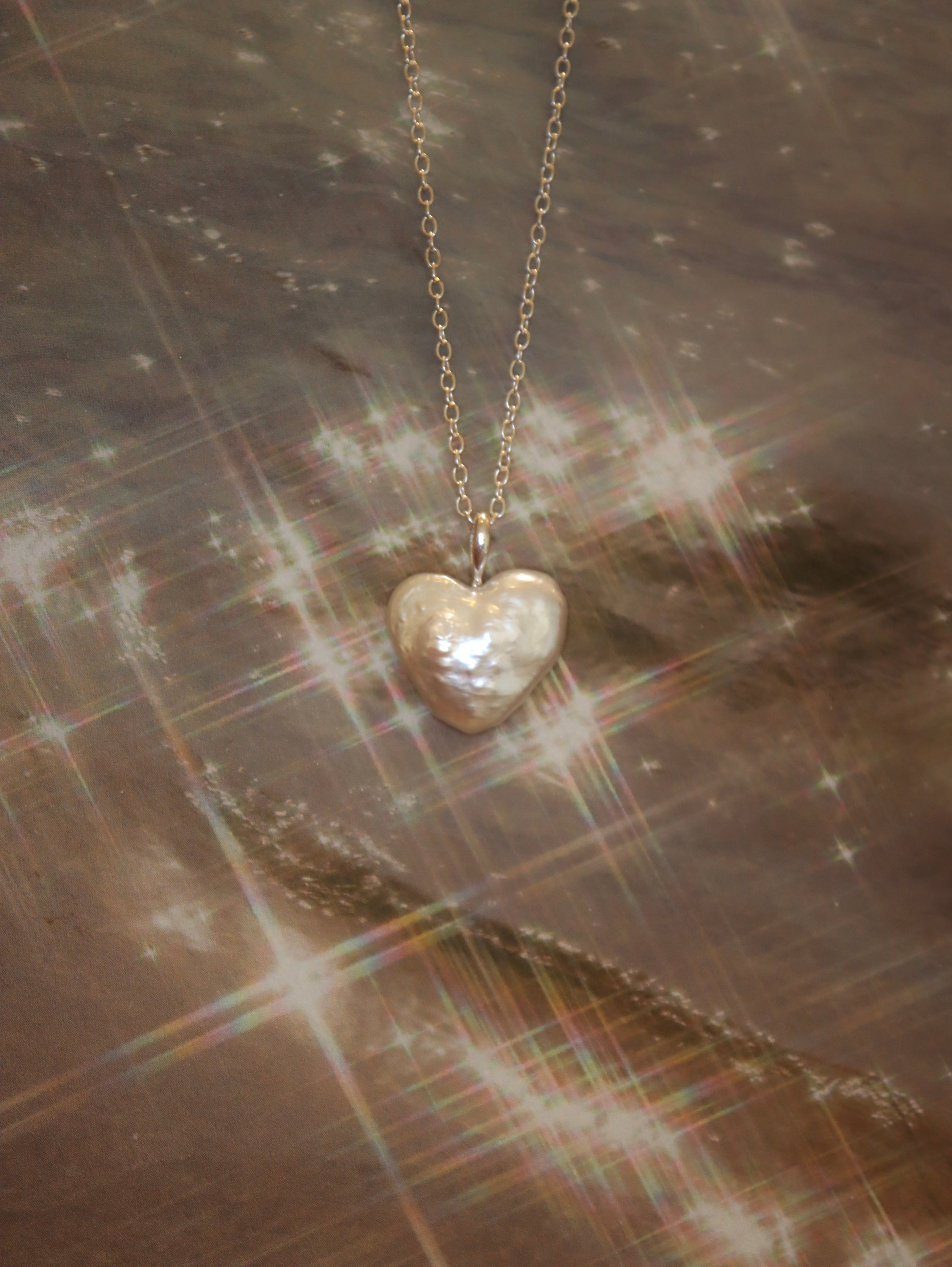 Heart shape raw pearl 925 silver necklace