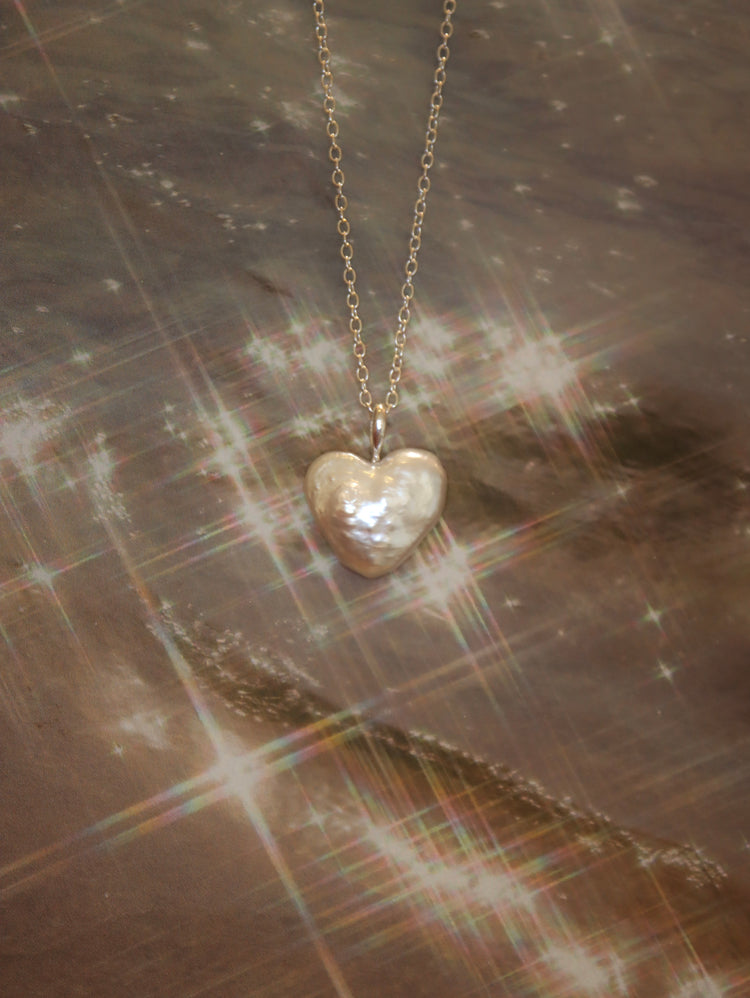 Heart shape raw pearl 925 silver necklace