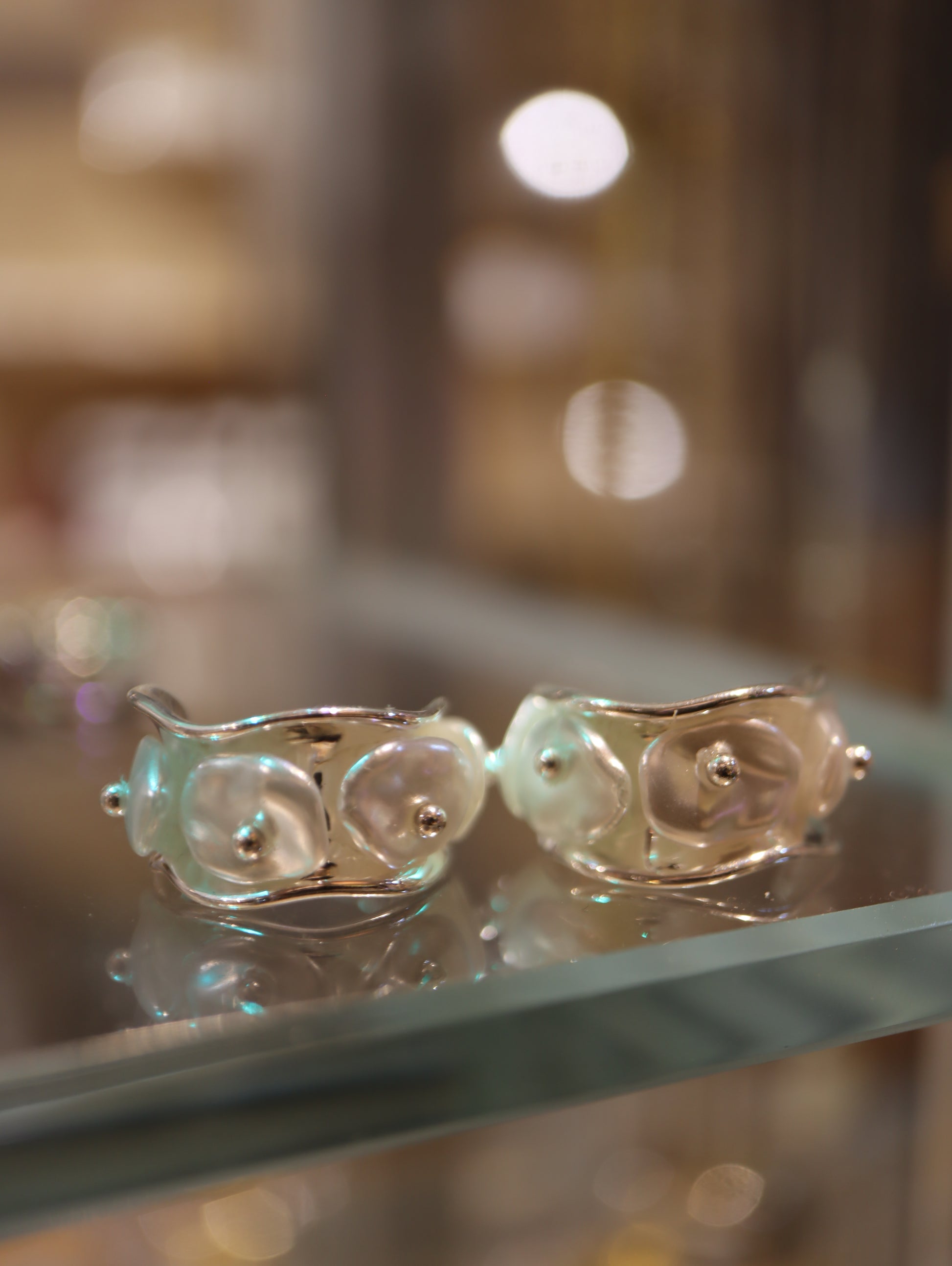 Pearl hoop silver tone earrings