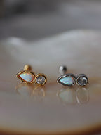 Opal stud 925 silver piercing earring (1pc)