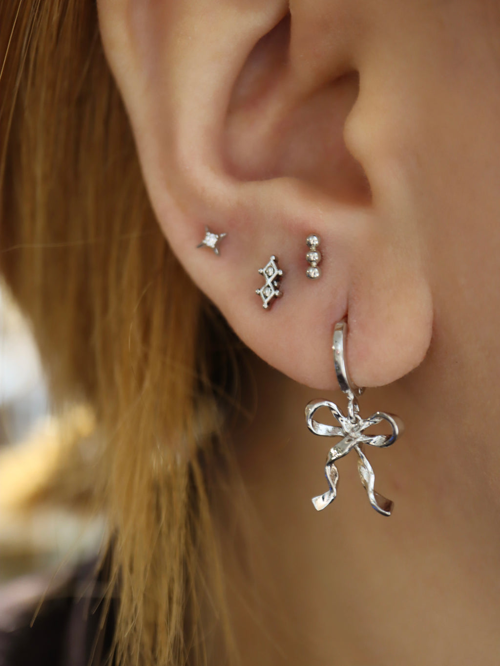 Double lozenge surgical steel piercing earring (1pc)