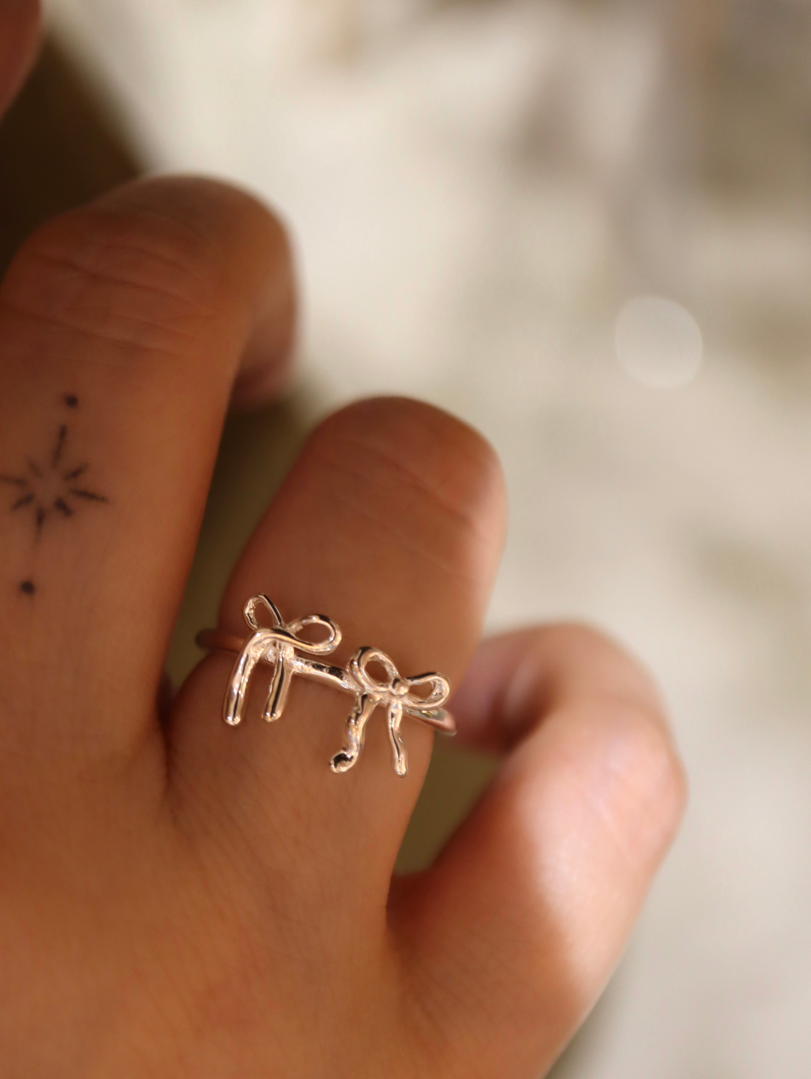 Double ribbon 925 ring open size ring