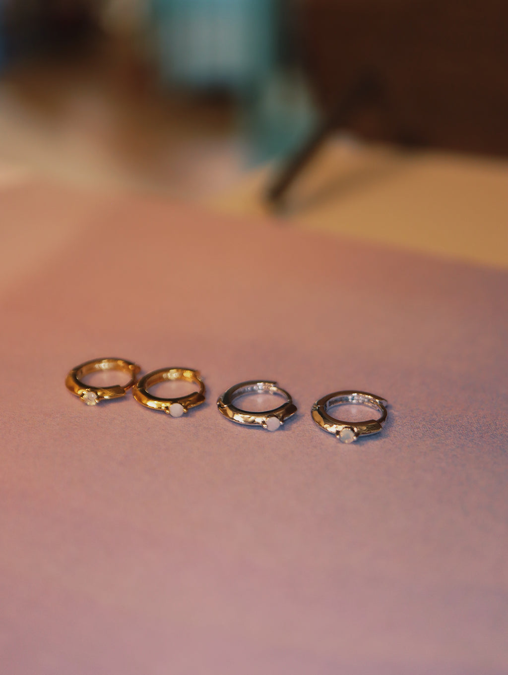 Moonstone mini huggie hoop earrings