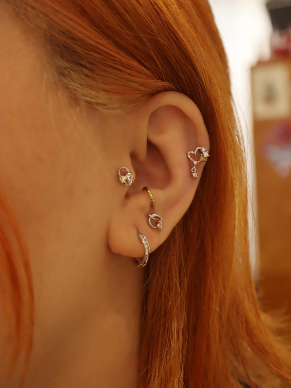 Drop cz heart surgical steel 316L stud piercing (1pc)