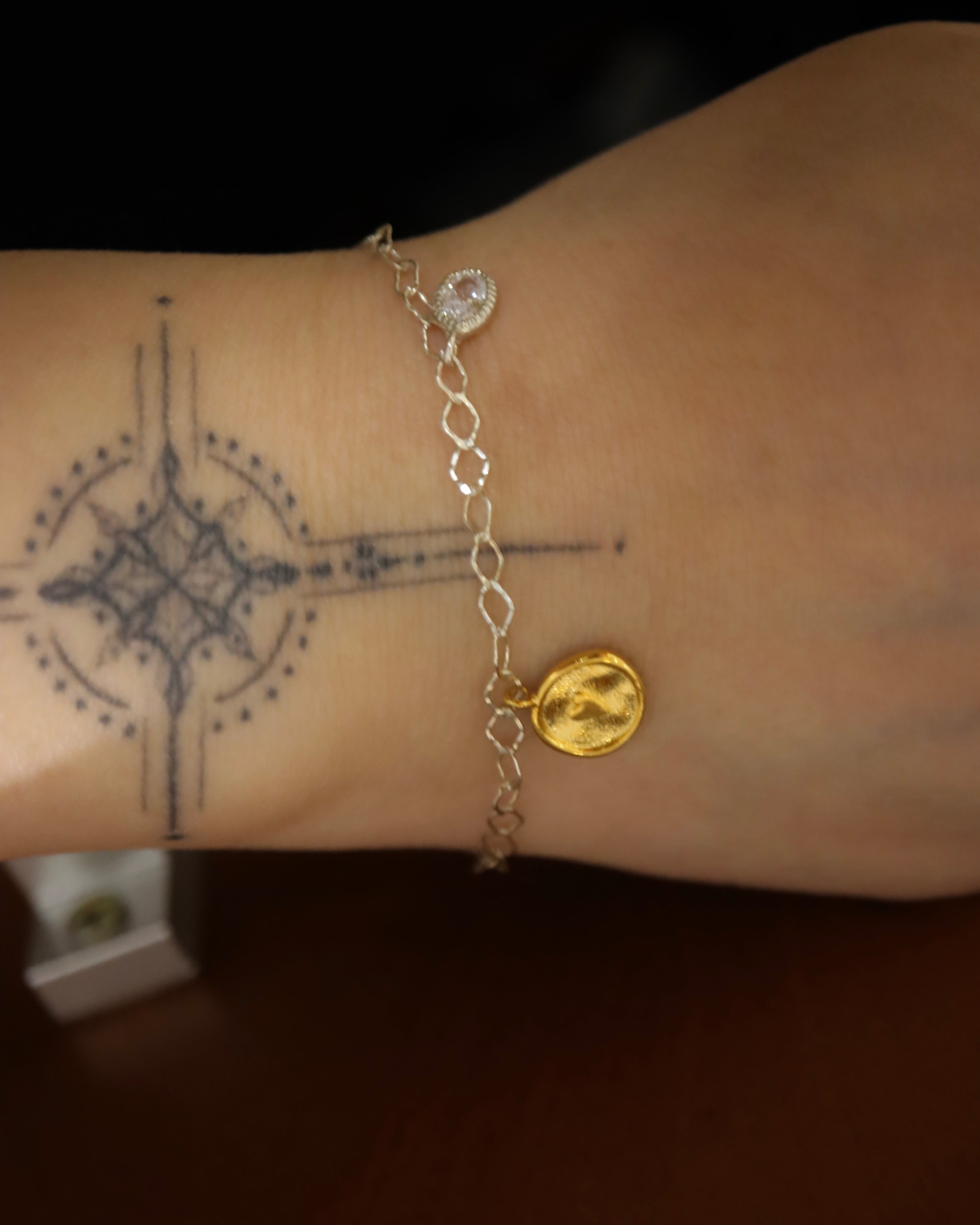 Amari Heart Coin Two Tone 925 Silver  Bracelet