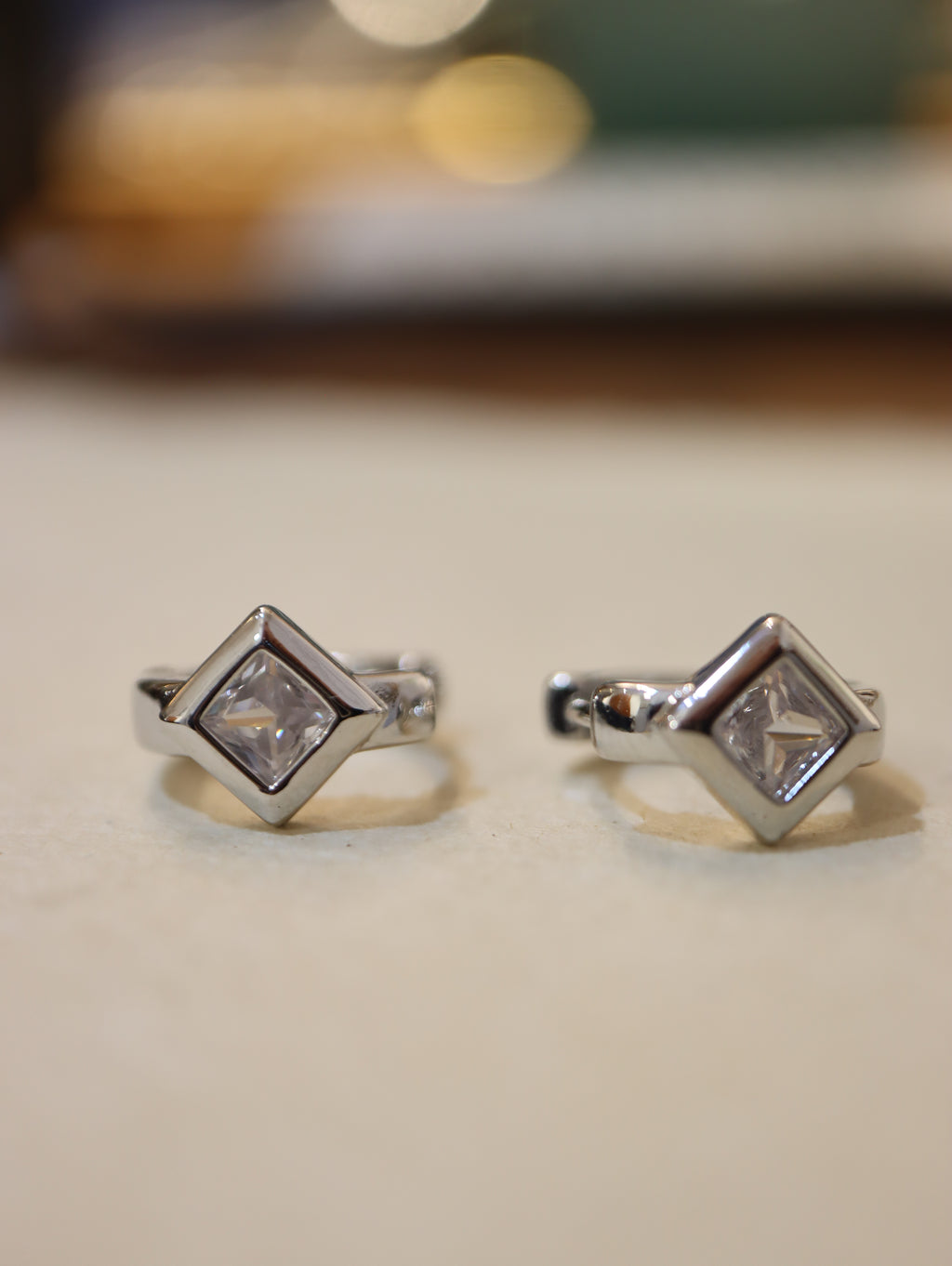 Rhombus CZ hoop earrings