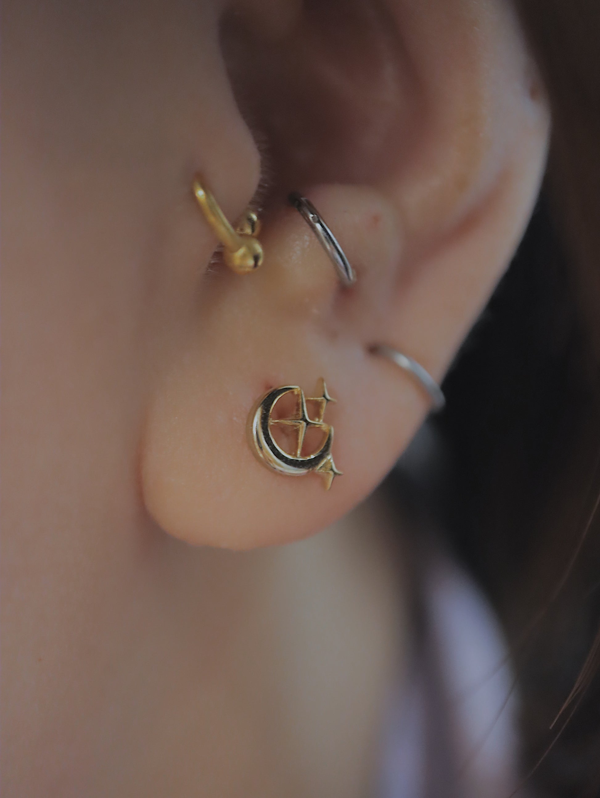 Starlit crescent surgical steel stud piercing