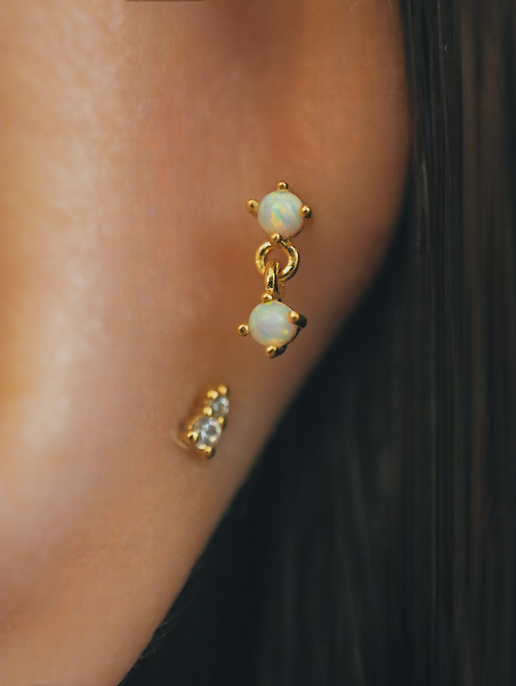 Double opal silver925 flat back piercing