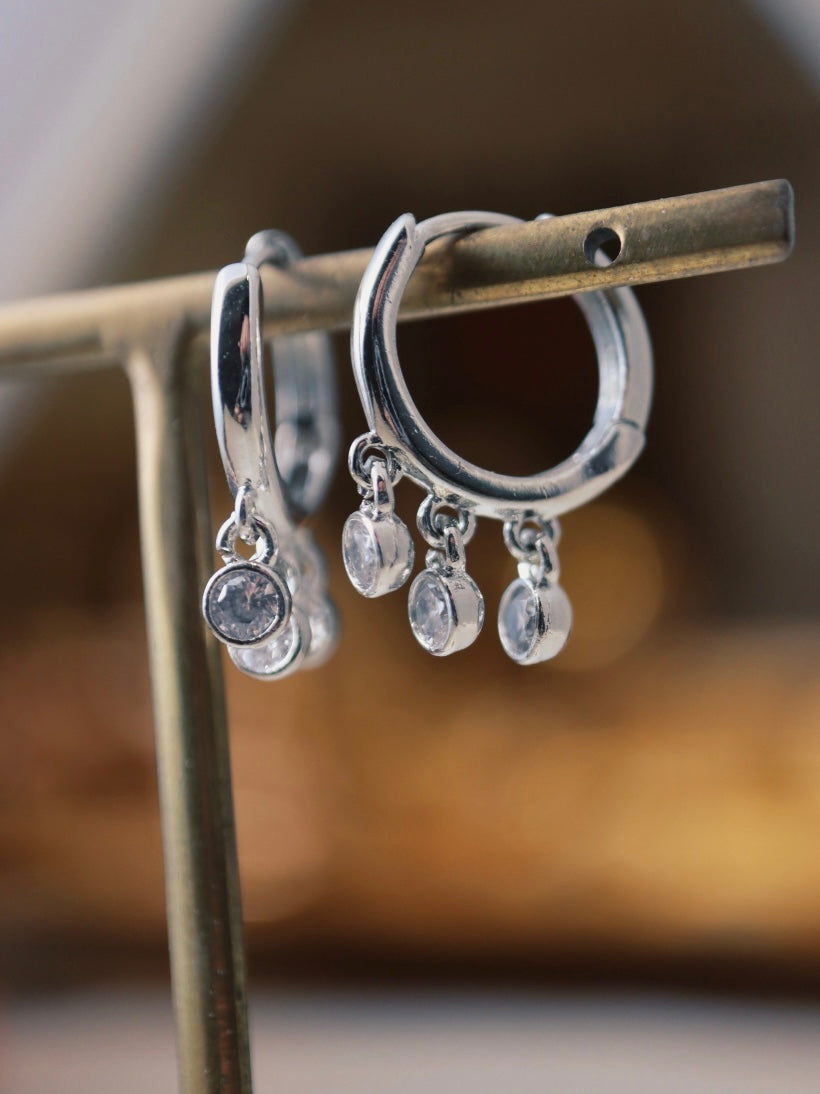 Drop triple cz hinged hoop earrings