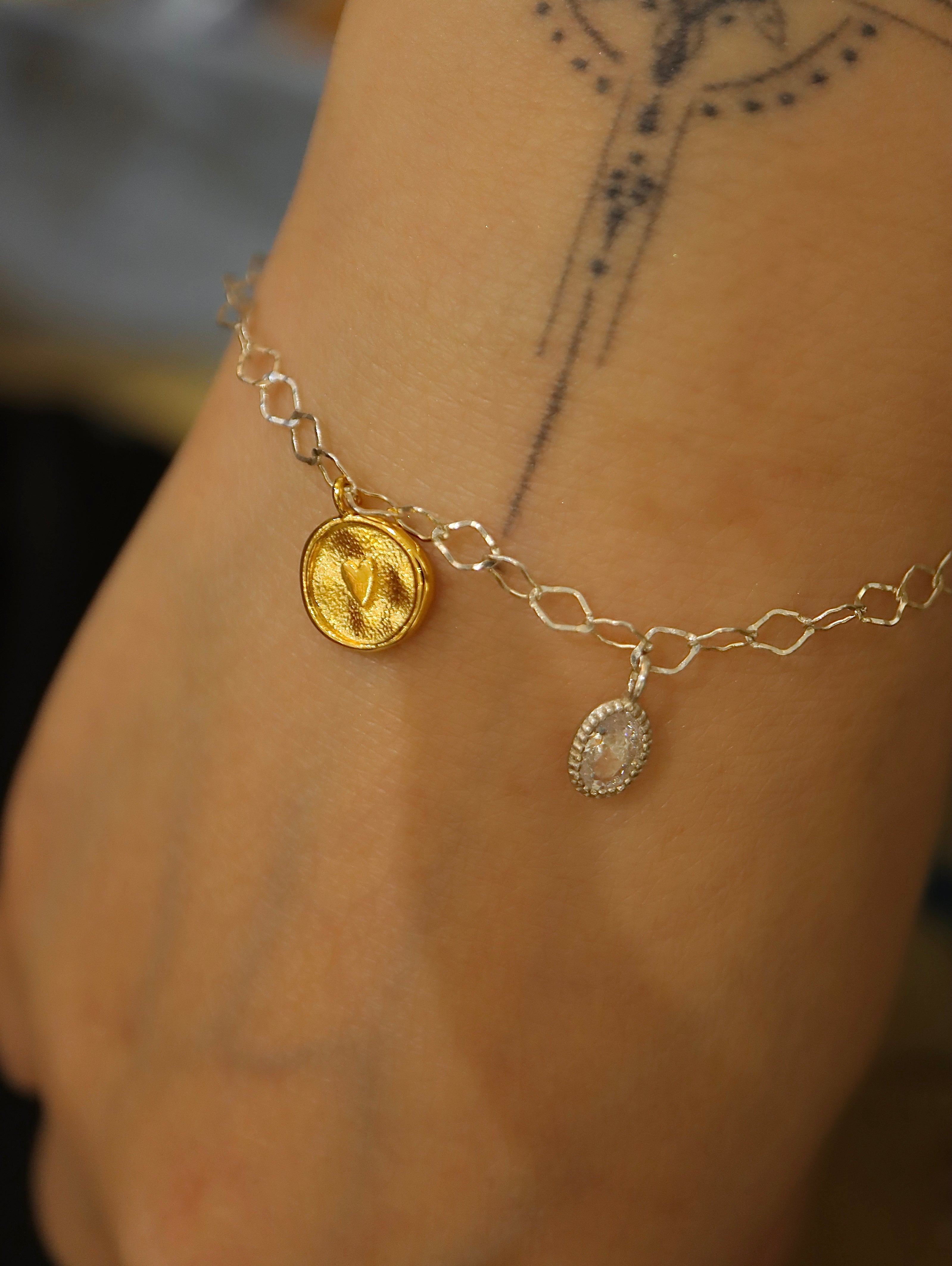Amari Heart Coin Two Tone 925 Silver  Bracelet