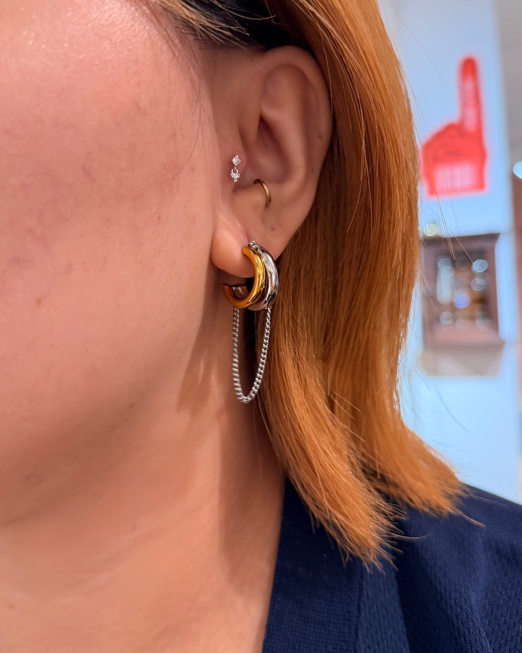 Mix tone drop chain earrings