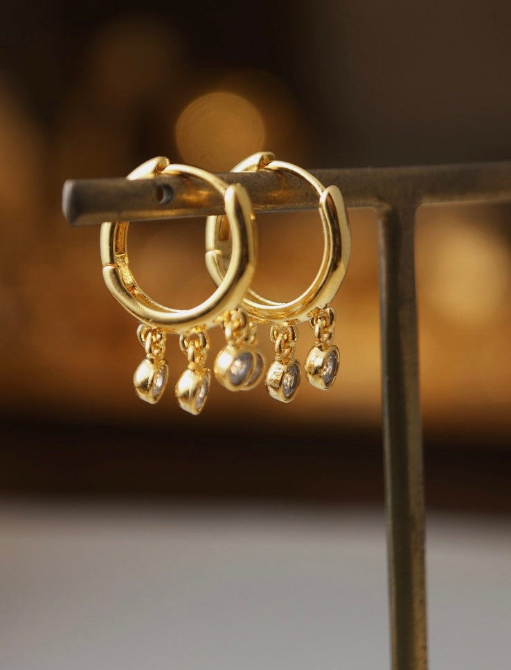 Drop triple cz hinged hoop earrings