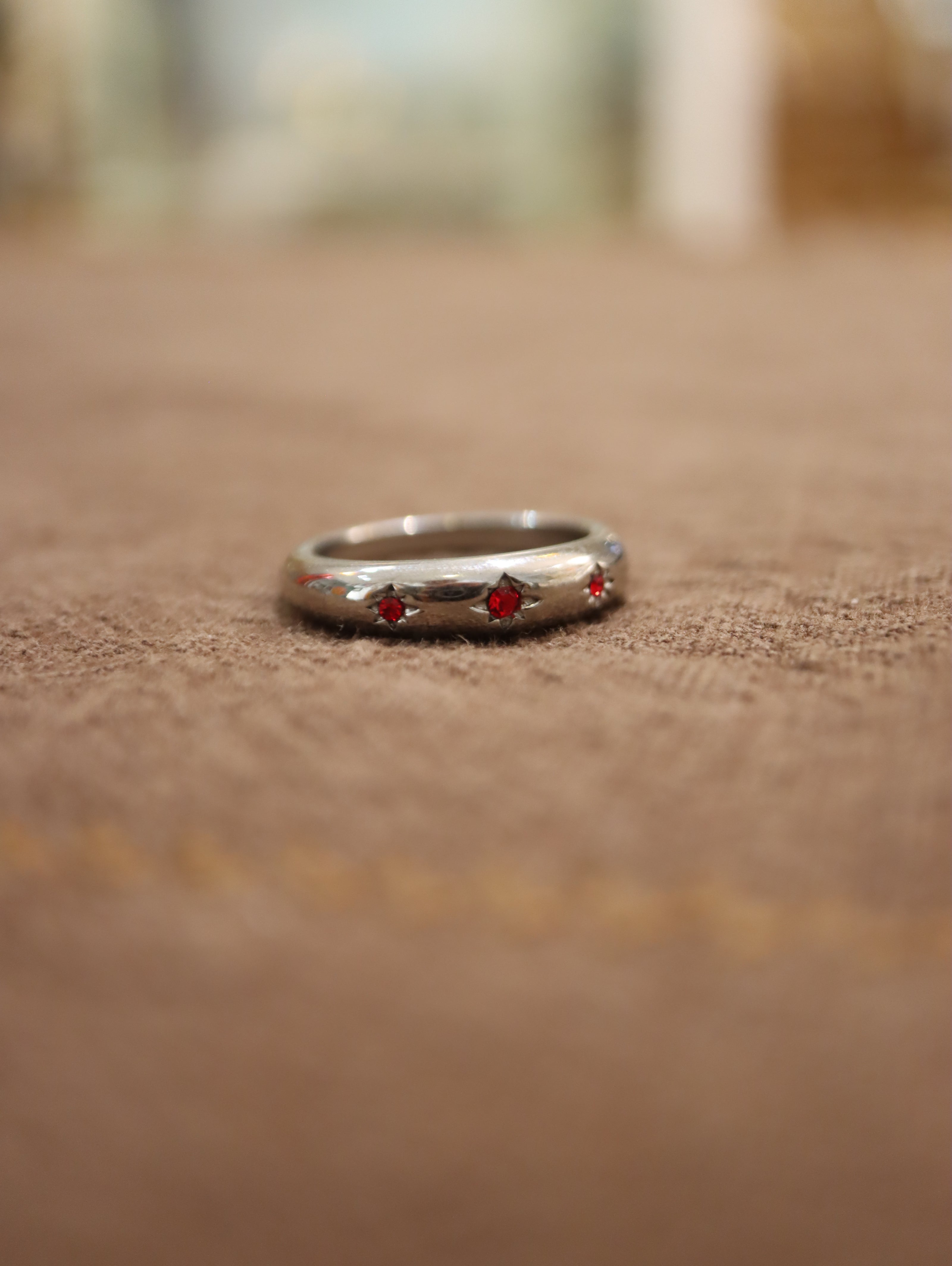 Red cz stainless steel ring