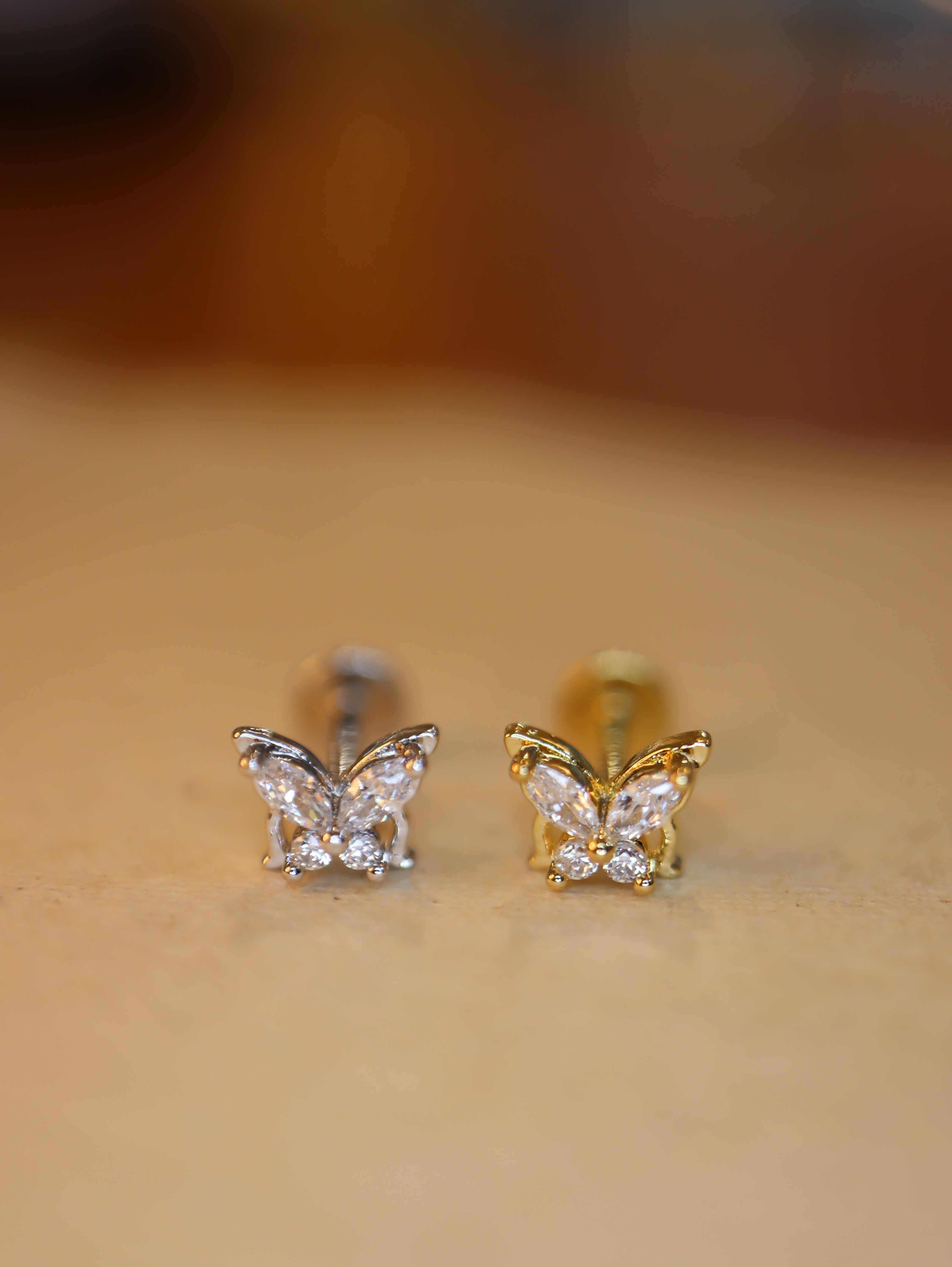 Butterfly 🦋 cz 925 silver flat back earring Piercing (1pc)