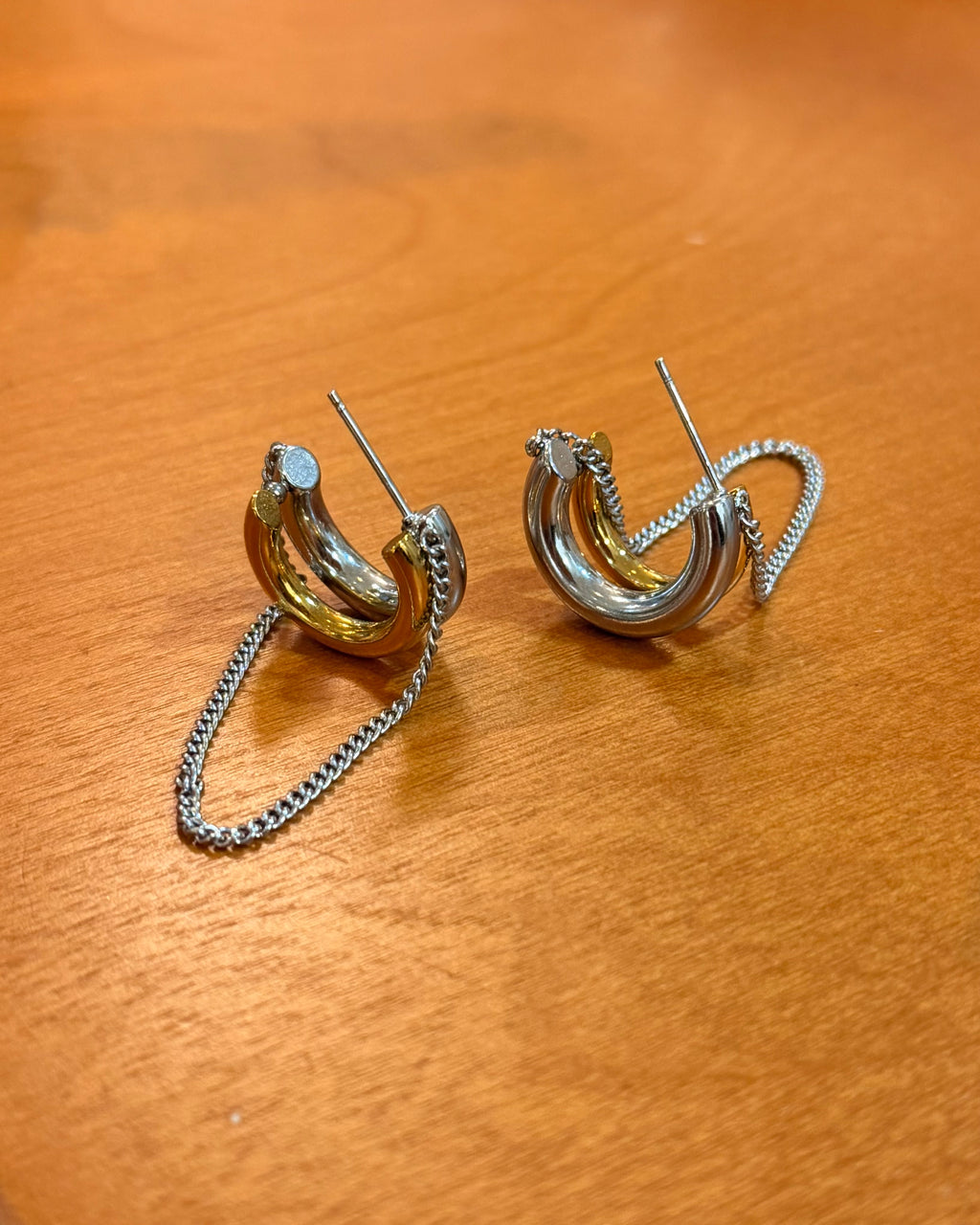 Mix tone drop chain earrings