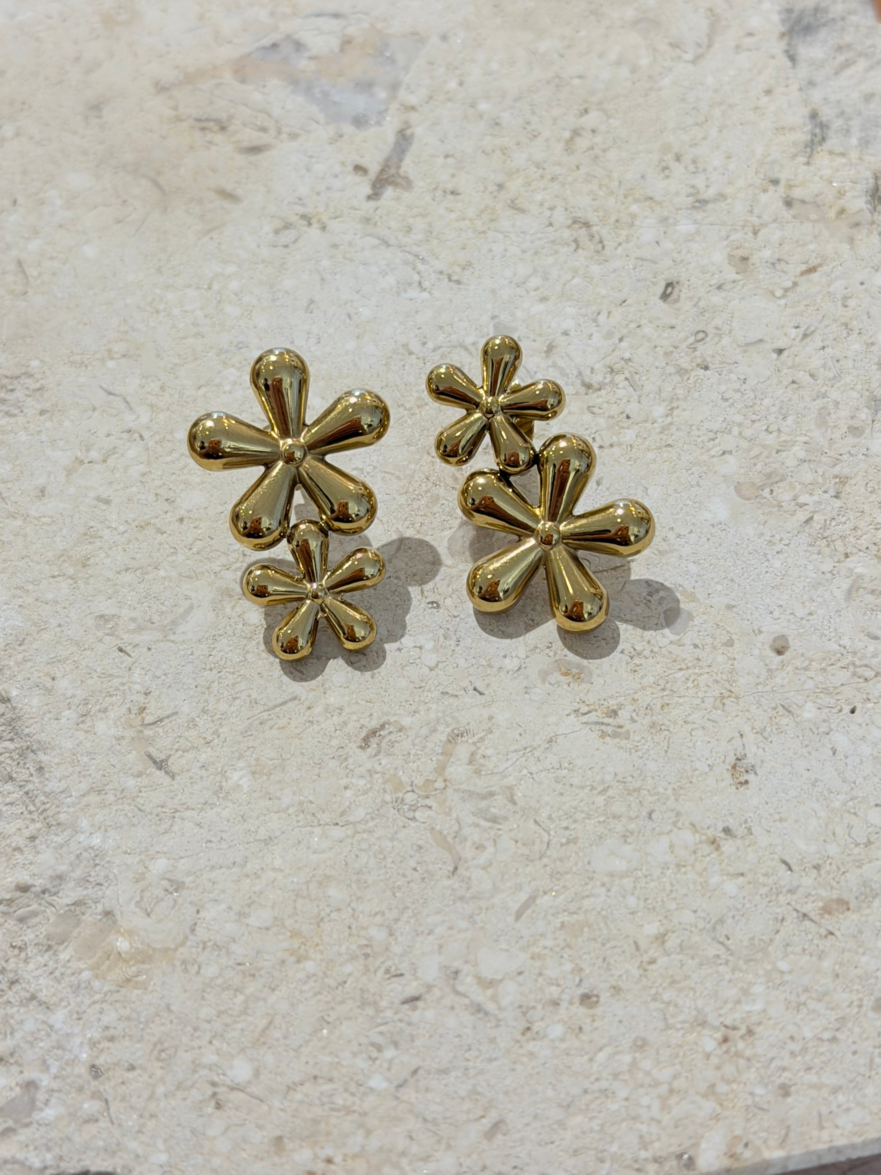 Bloom Double Flower Stud Stainless Steel Earrings