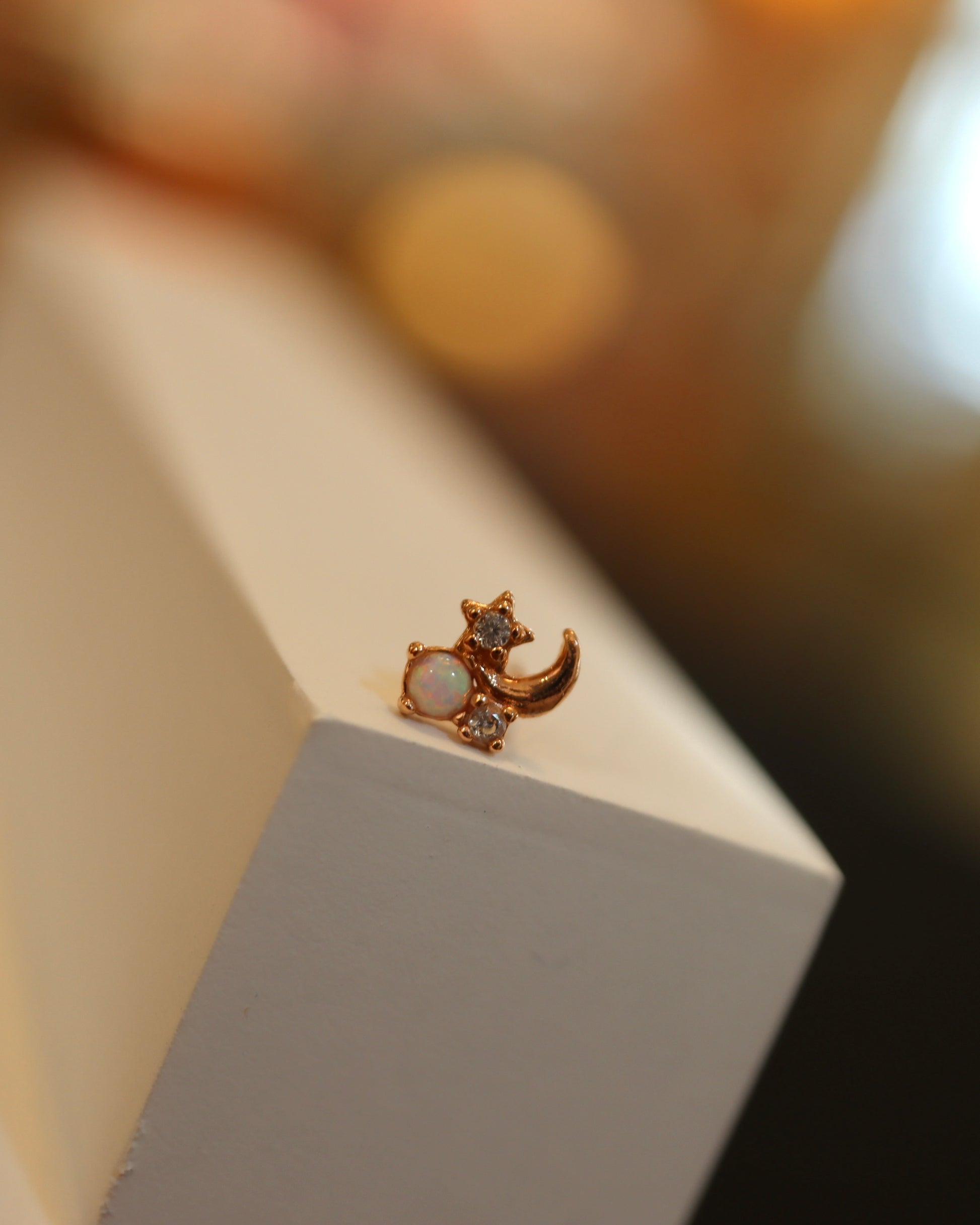 Sparkle in opal star & crescent s925 piercing stud