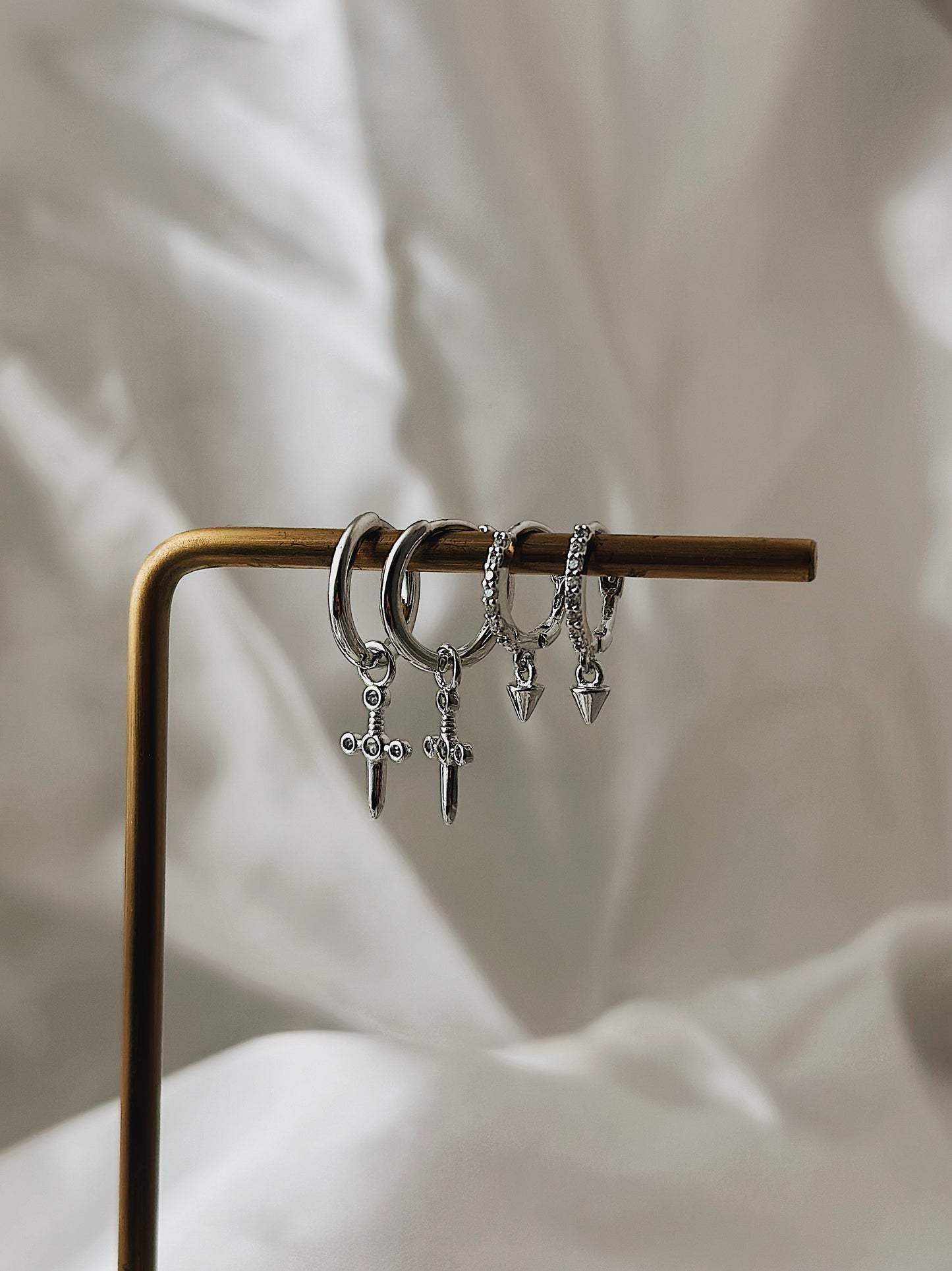 Silver925 huggie drop cone earrings