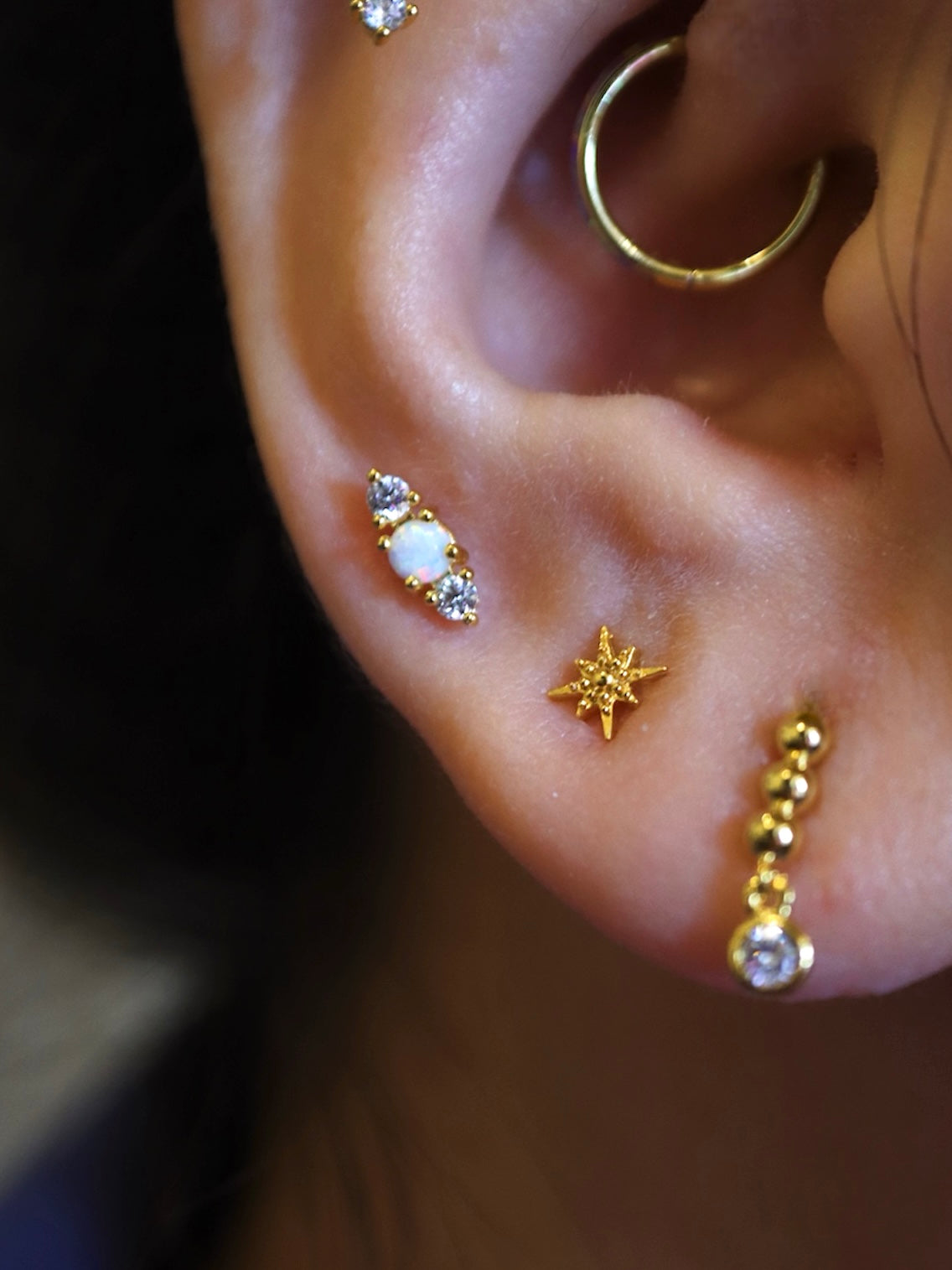 Opal cz bar screw flat back earring