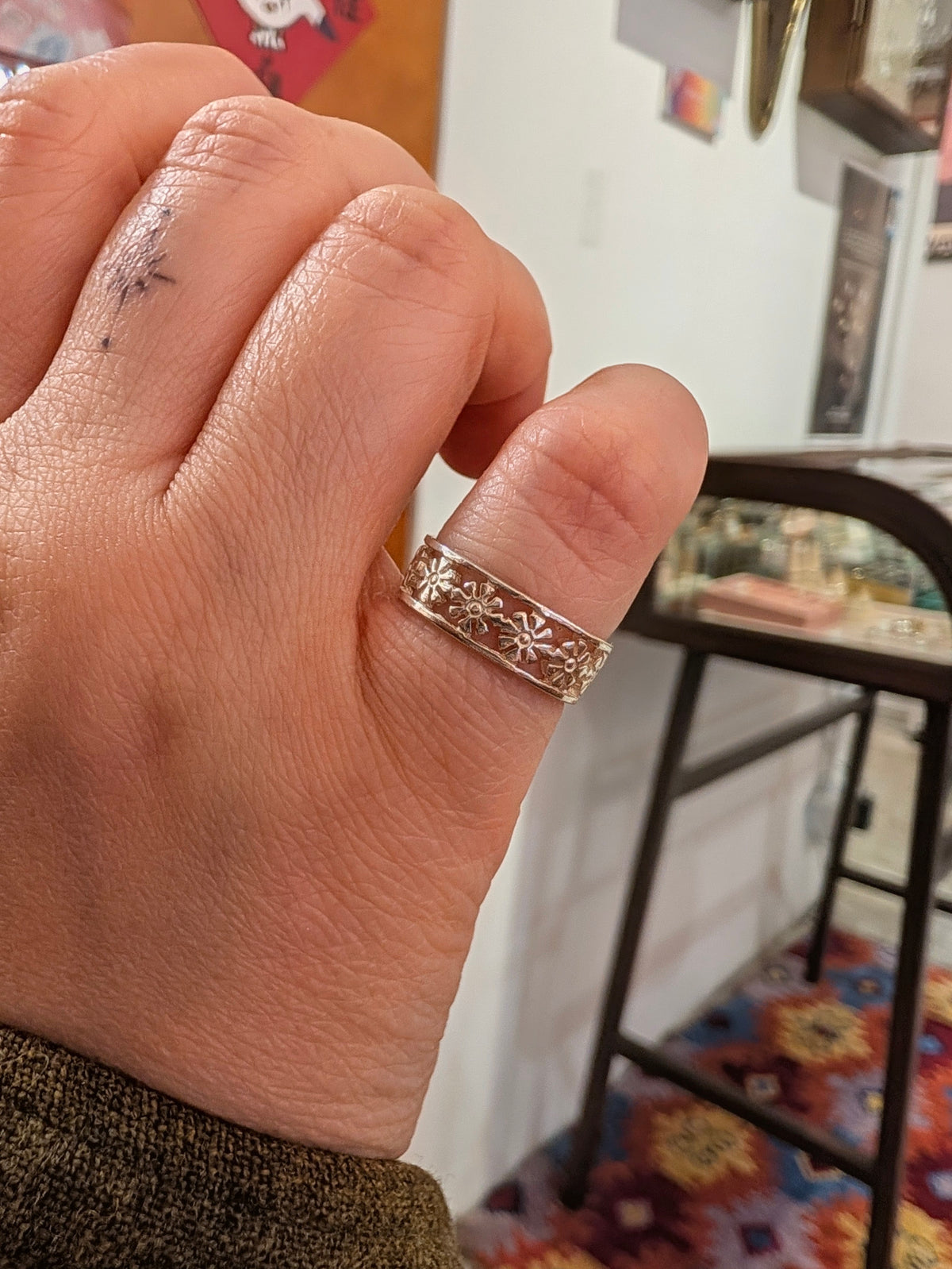 Filigree Floral Cutout 925 silver pinky ring