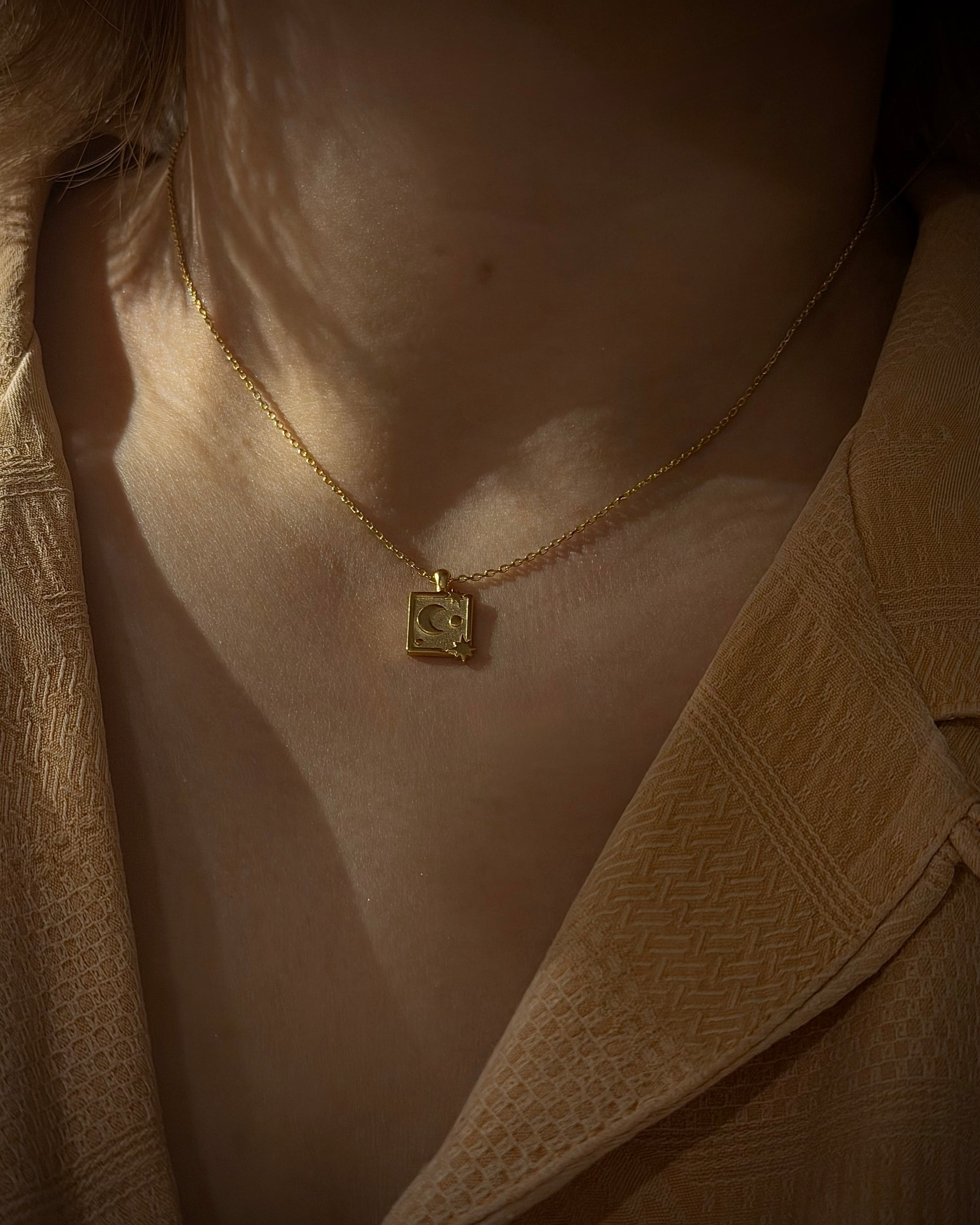 Square sparkling crescent 🌙 coin necklace