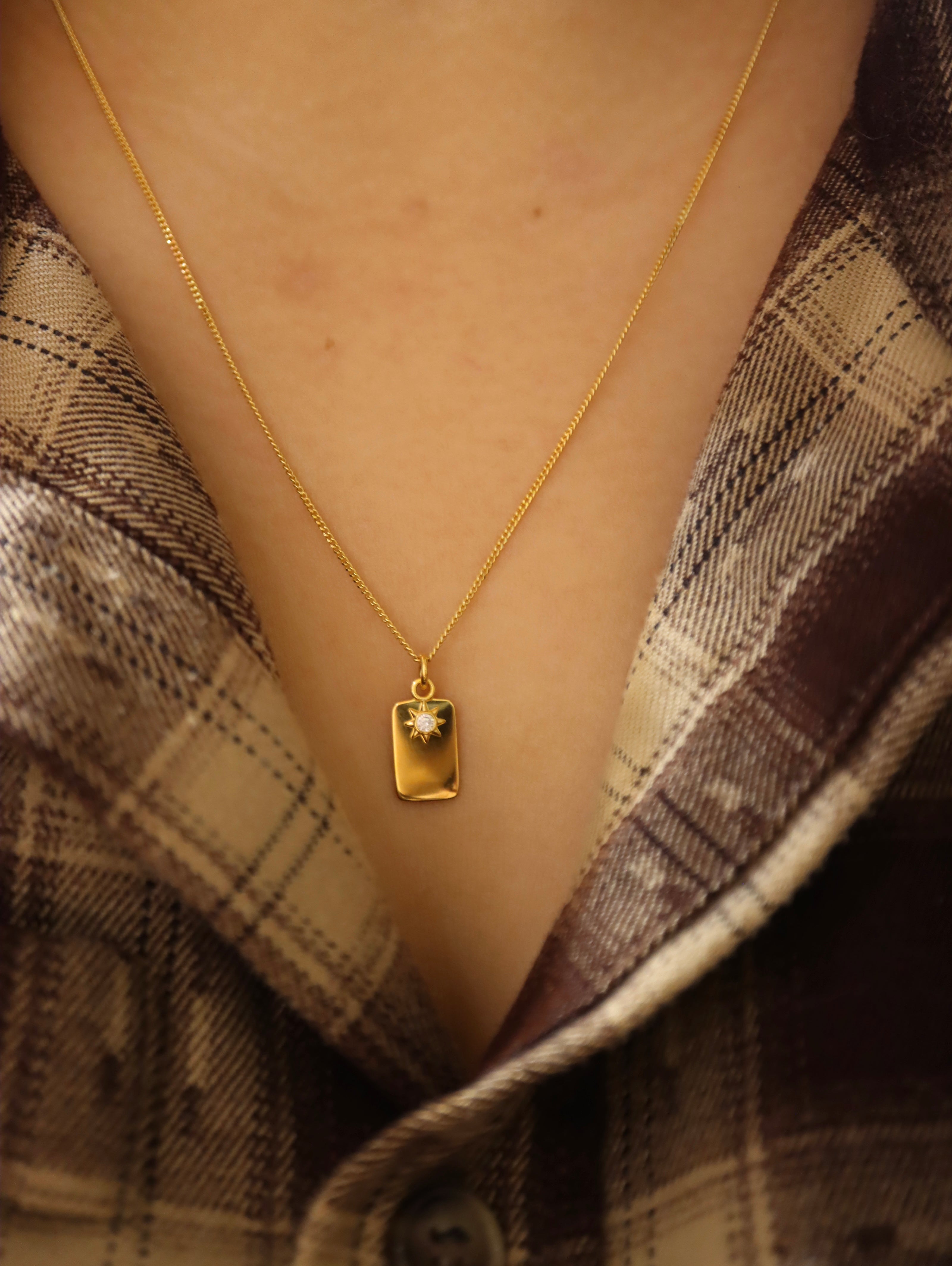Celestial Rectangle With Sun Pendant 925 silver Necklace