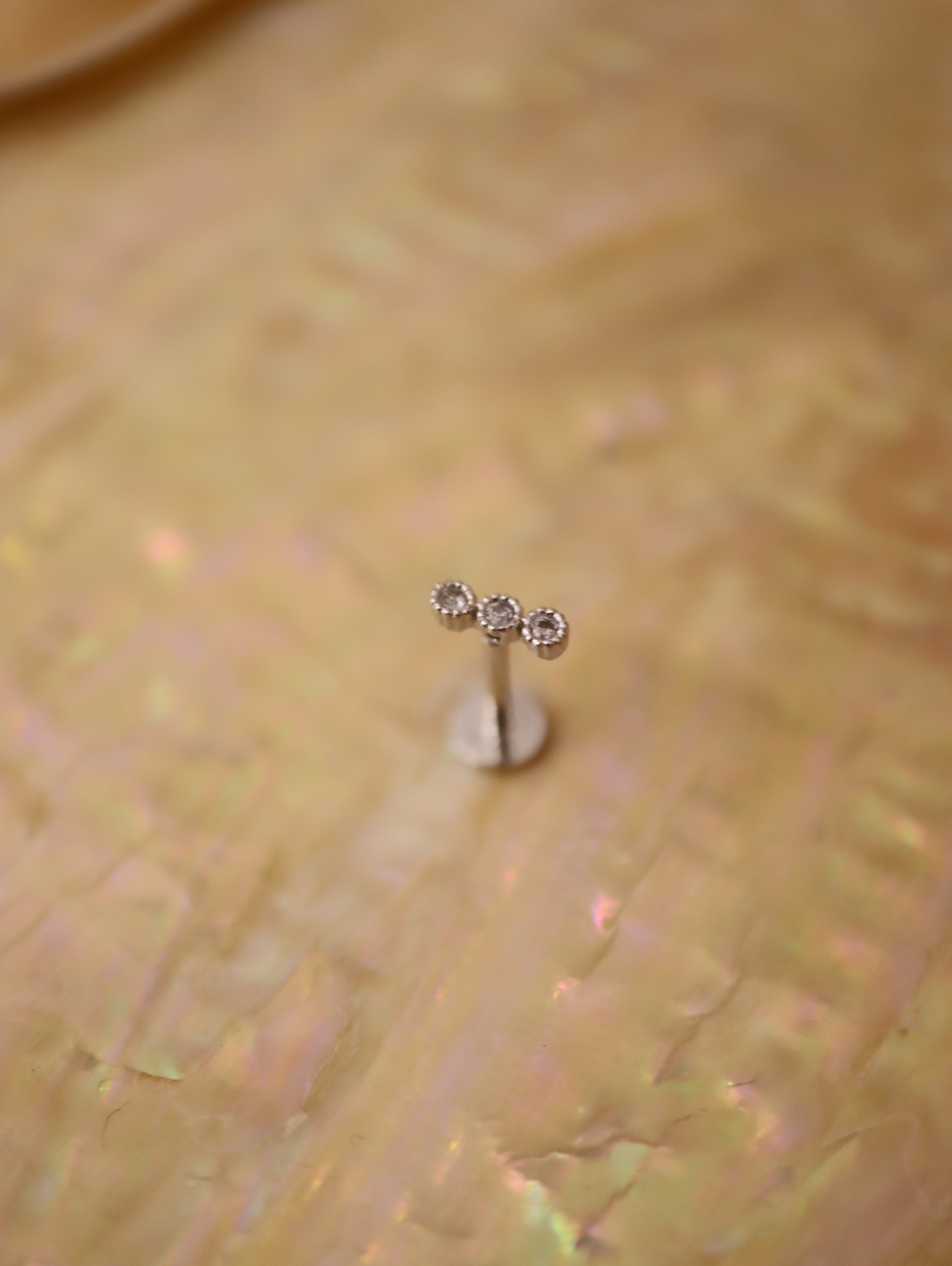 Triple cz flat back 925 silver piercing